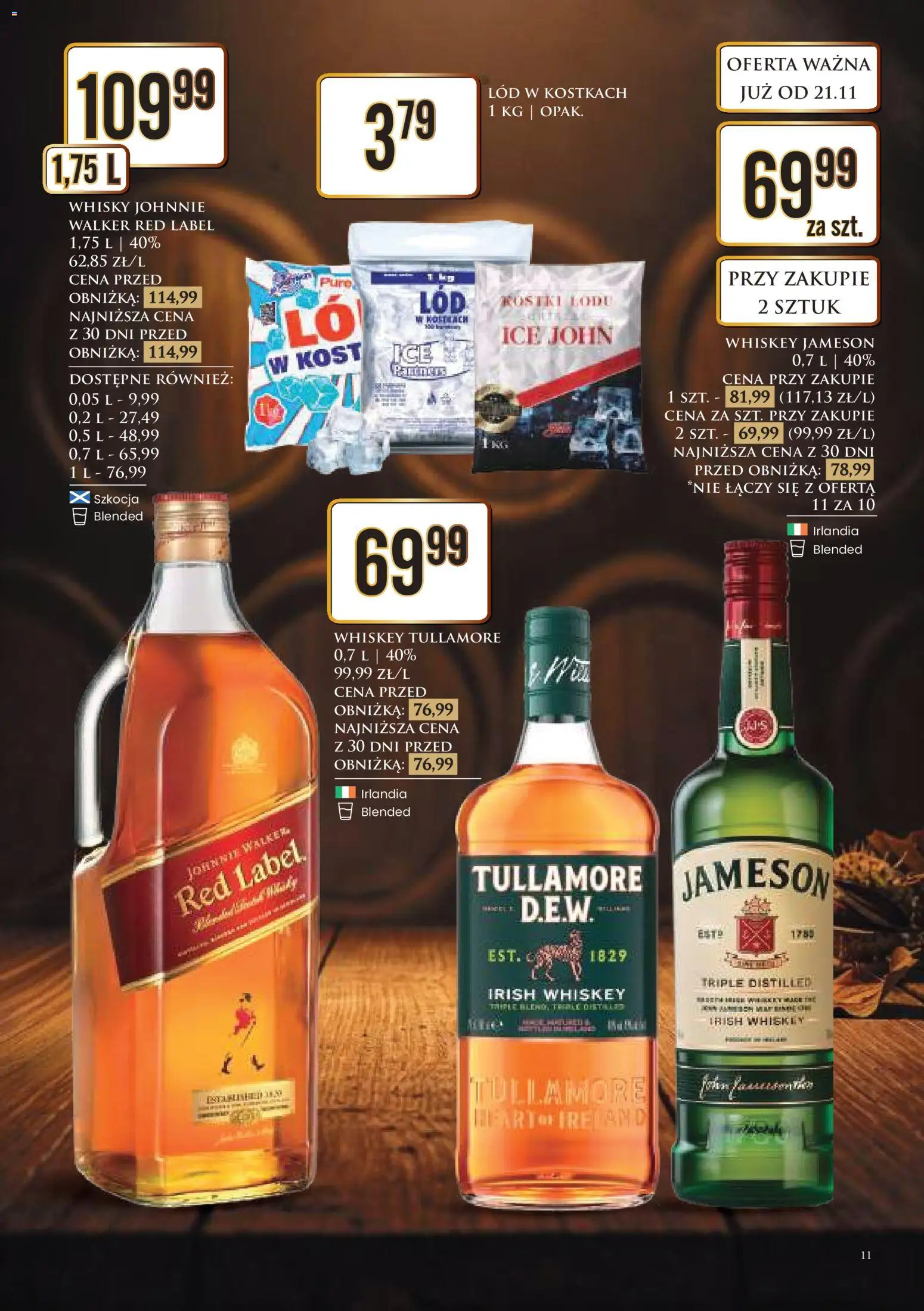 Dino Gazetka alkoholowa od 21.11.2025 | Strona: 11 | Produkty: Jameson, Red label, Lód w kostkach, Whisky