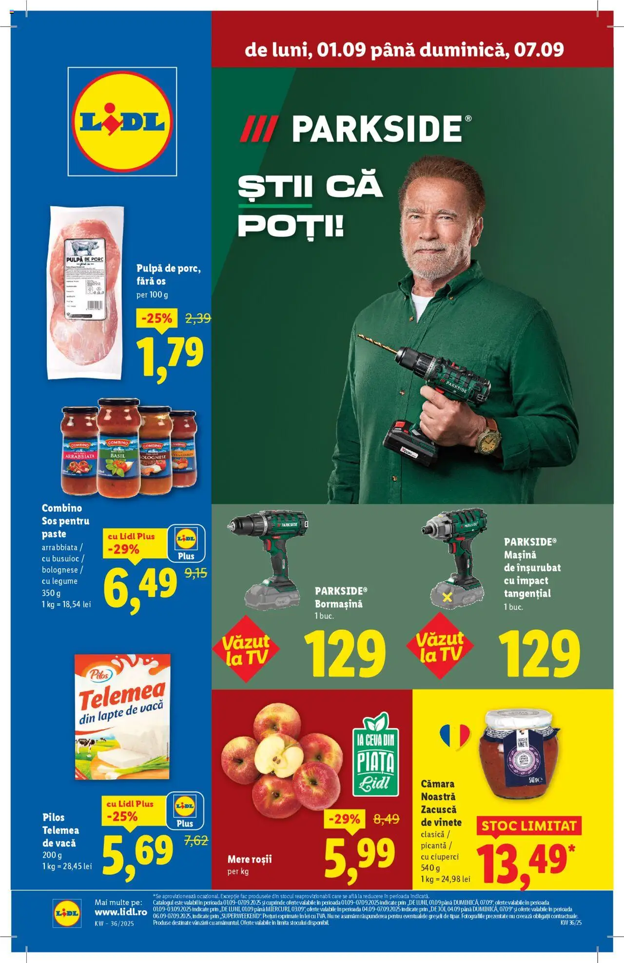 Catalog Lidl – valabil de la 01.09.2025 | Pagină: 1 | Produse: Toplar, Lapte, Mere, Roșii