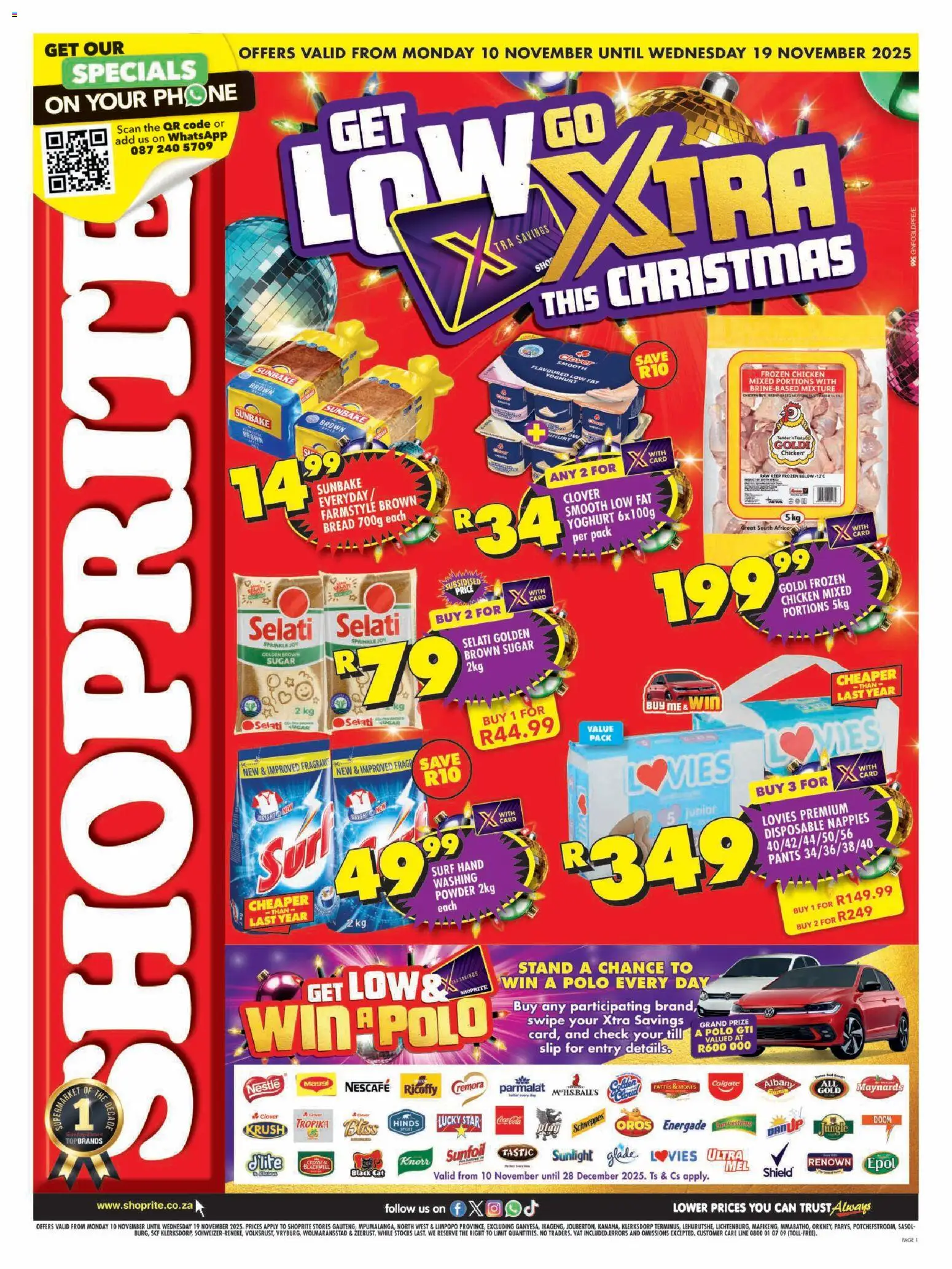 New Shoprite catalogue – valid from 10.11.2025 | Page: 1 | Products: Phone, Yoghurt, Bread, Nappies