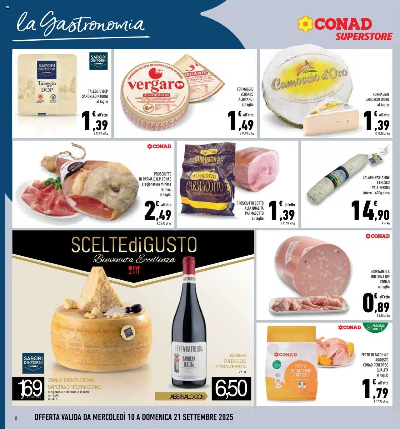 Volantino Conad del 10.09.2025 | Pagina: 8 | Prodotti: Arrosto, Prosciutto di Parma, Prosciutto, Mortadella
