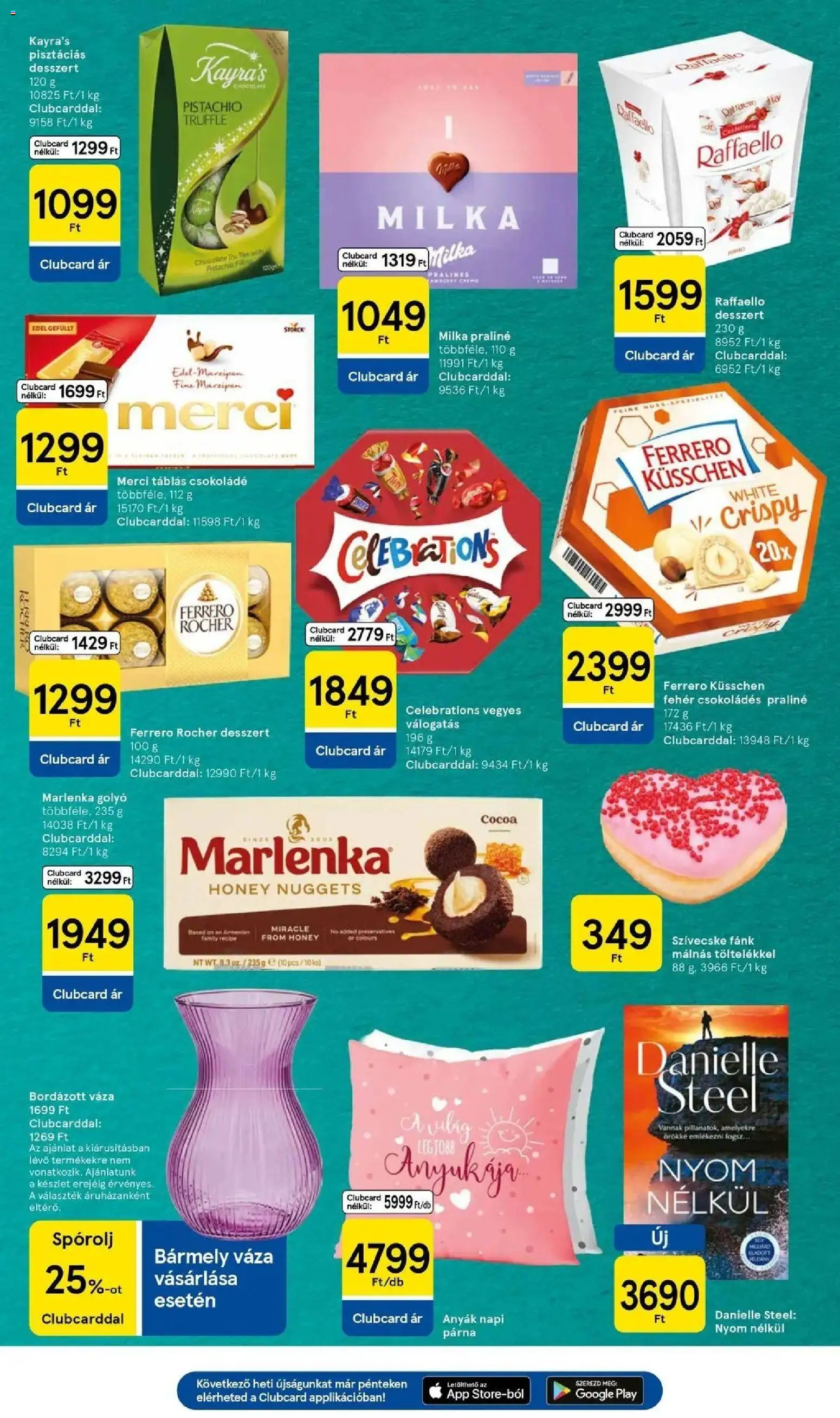 Tesco akciós ujság - amely érvényes a következő dátumtól: 23.04.2026 | Oldal: 17 | Termékek: Raffaello, Ferrero rocher, Praliné, Váza