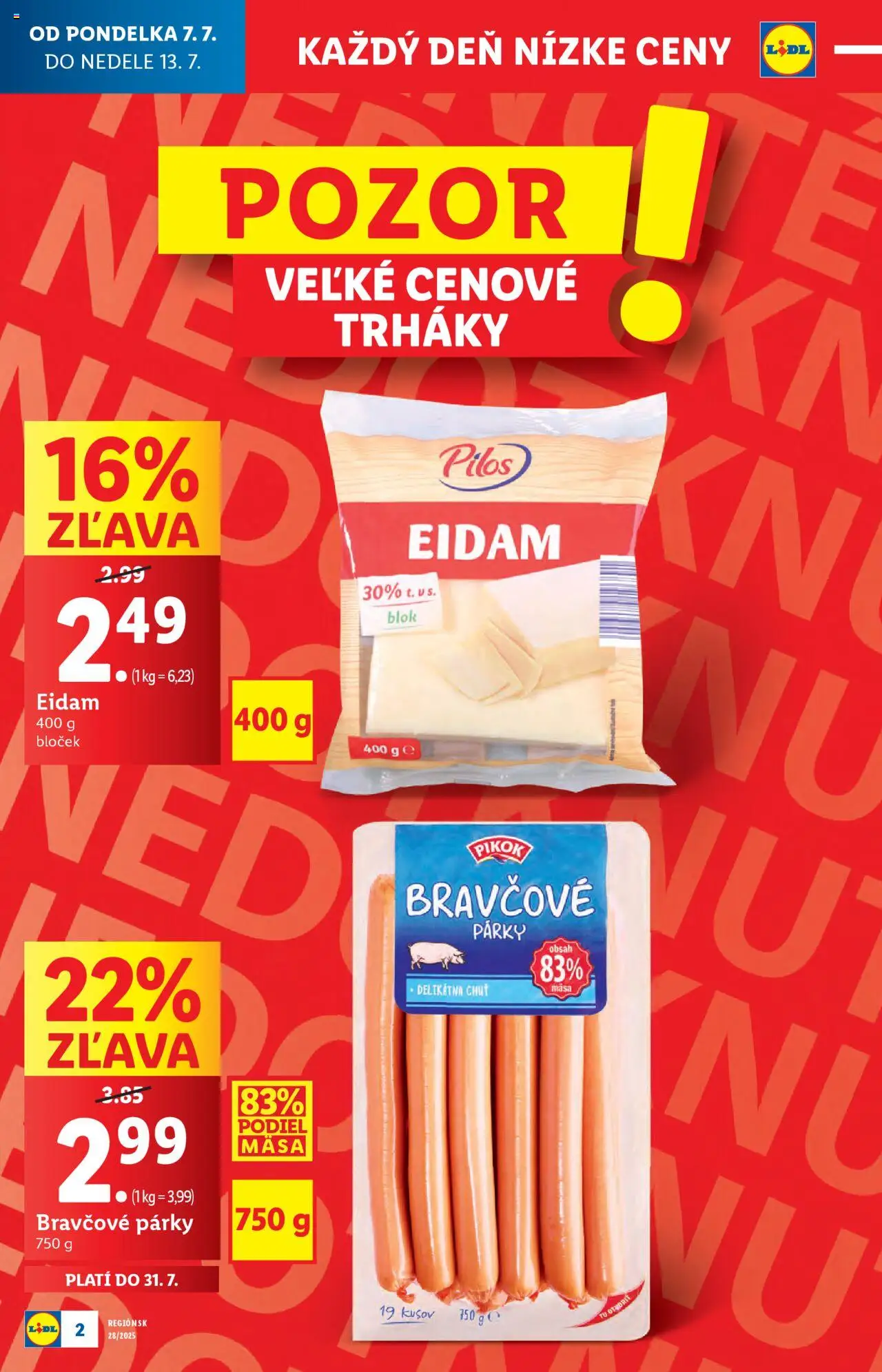 Lidl leták │ platný od 07.07.2025 | Strana: 2 | Produkty: Eidam, Párky