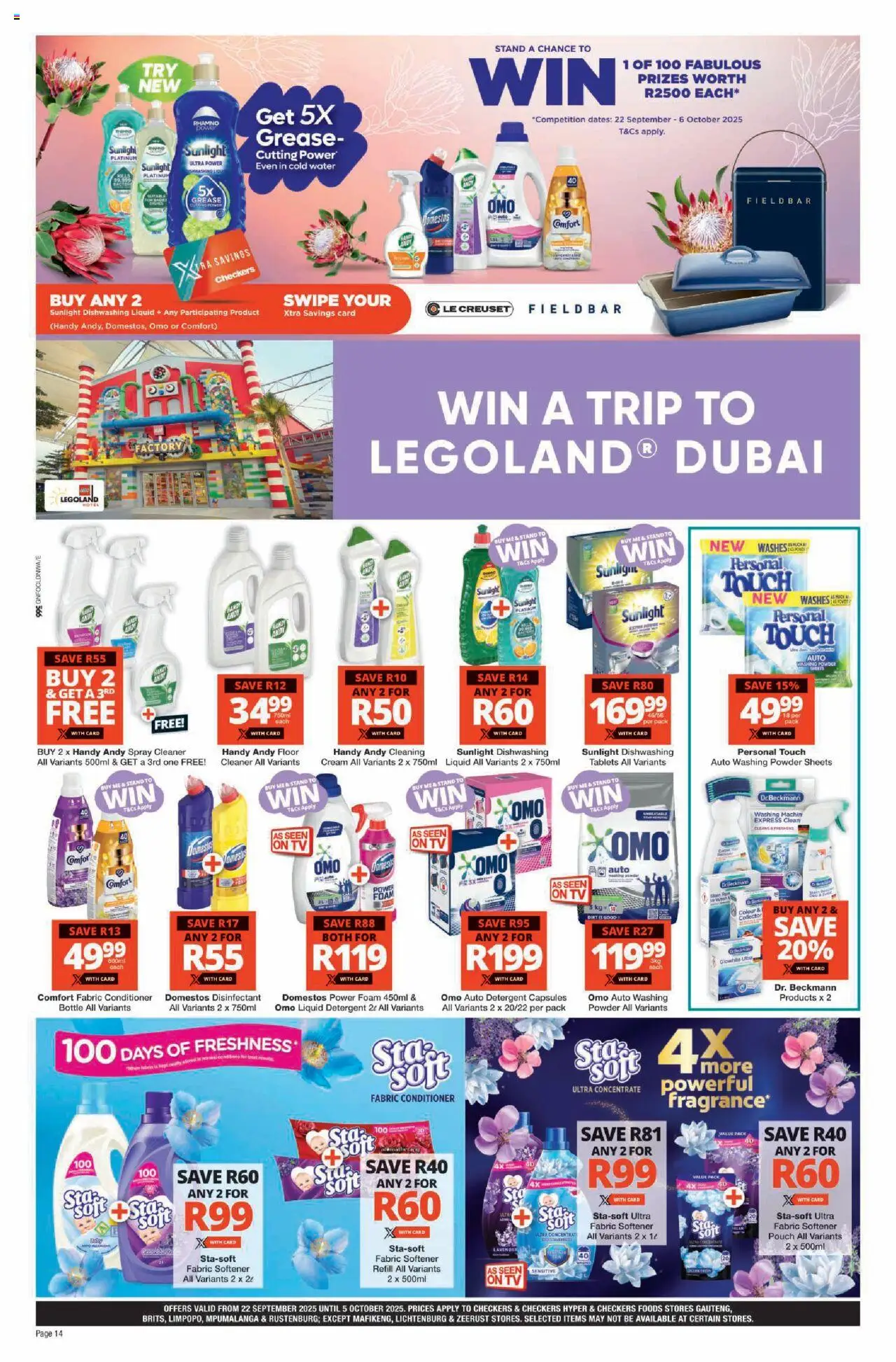 New Checkers catalogue – valid from 22.09.2025 | Page: 14 | Products: Disinfectant, Conditioner, Cream, Foam