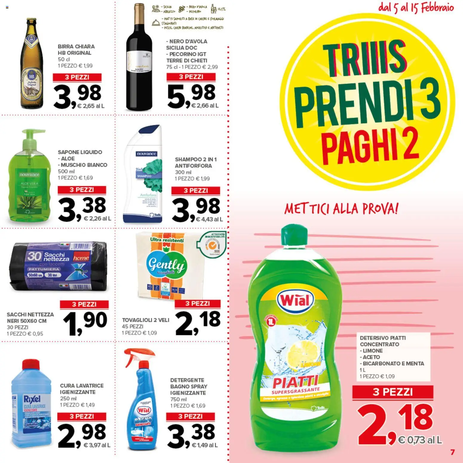 Volantino Todis del 05.02.2026 | Pagina: 7 | Prodotti: Shampoo, Aceto, Pattumiera, Pecorino