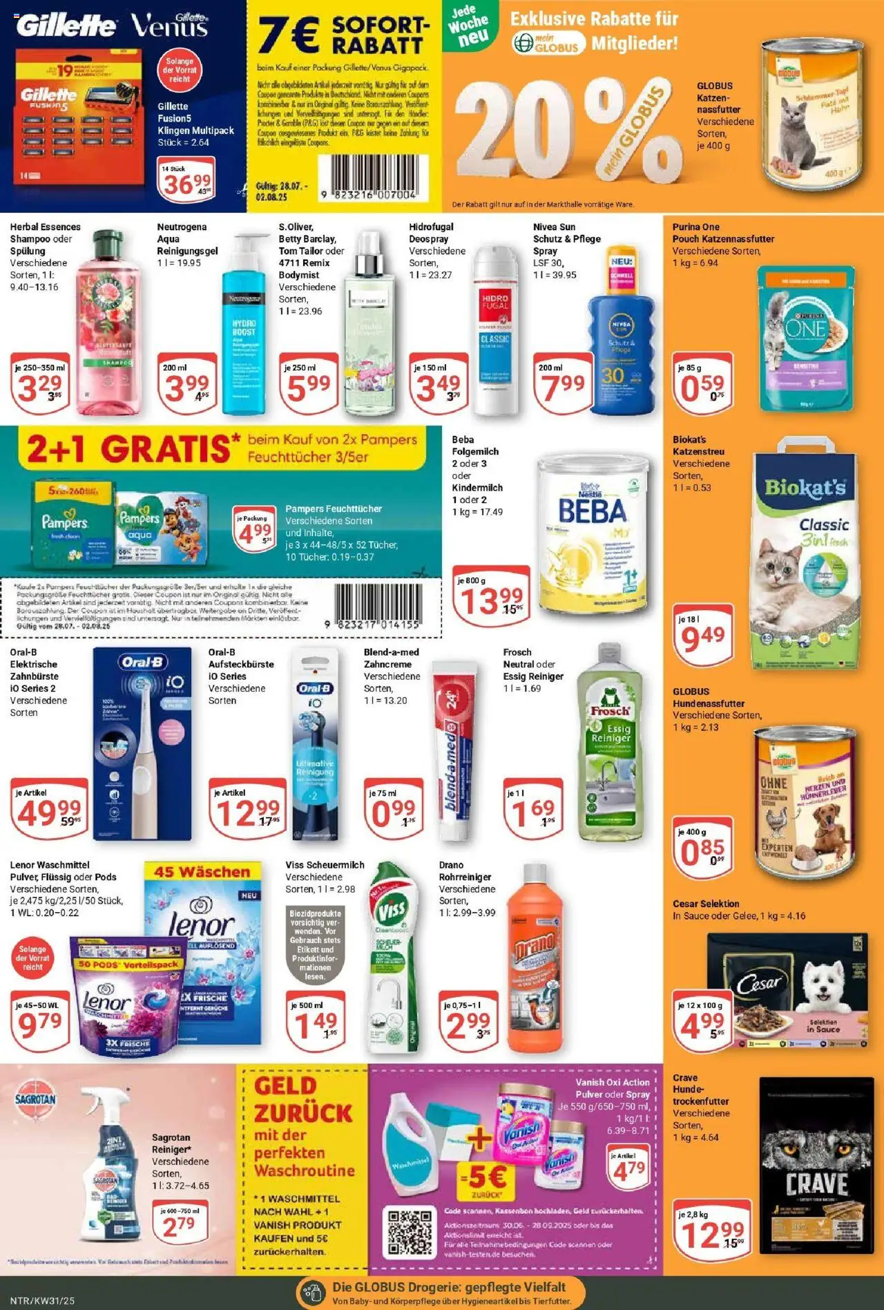 Globus prospekt Neutraubling	 - gültig ab dem 28.07.2025 | Seite: 20 | Produkte: Top, Lenor, Shampoo, Waschmittel