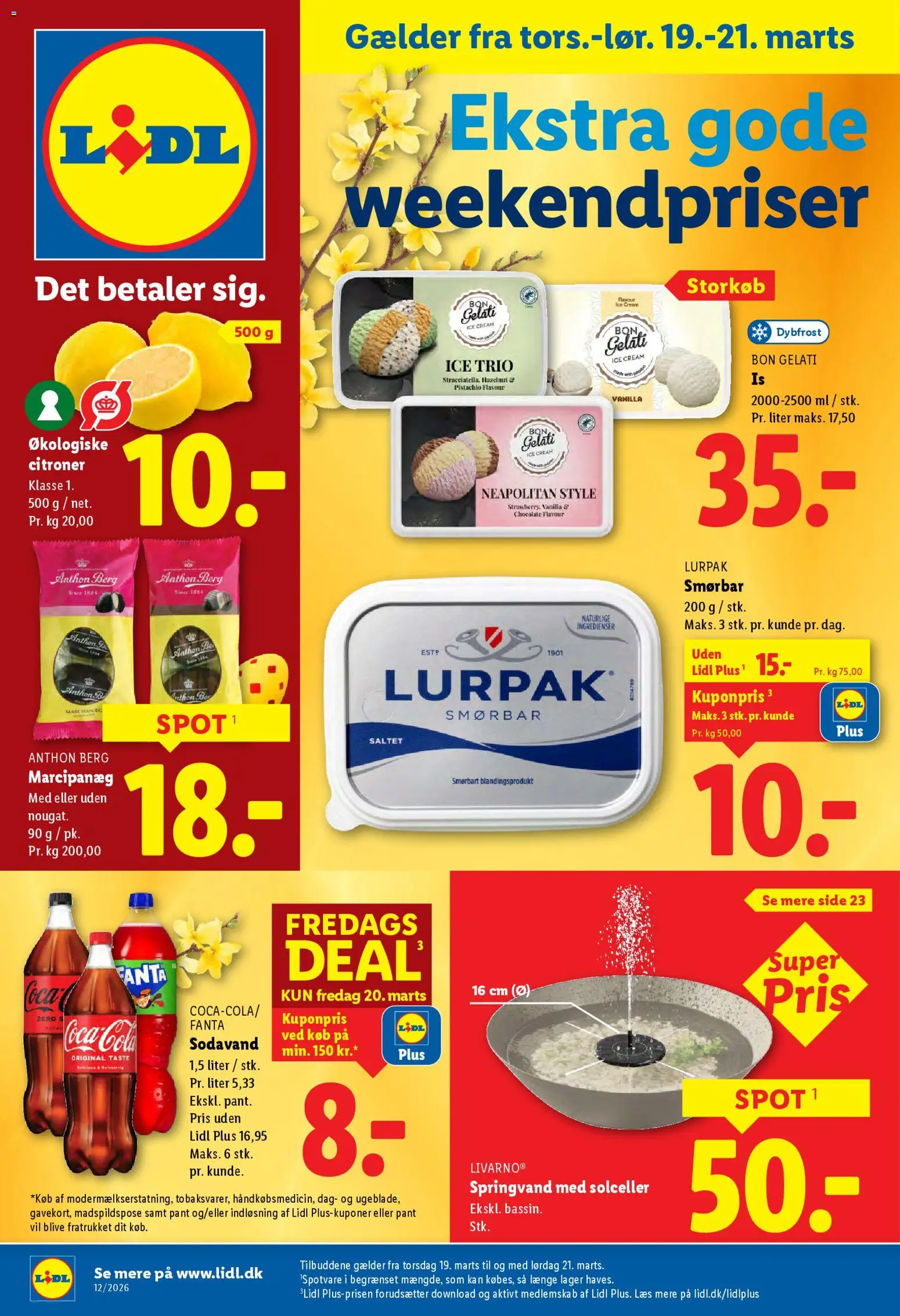 Lidl - Weekend avis tilbudsavis – gyldig fra 19.03.2026 | Side: 1 | Produkter: Citroner, Coca Cola, Cola, Nougat