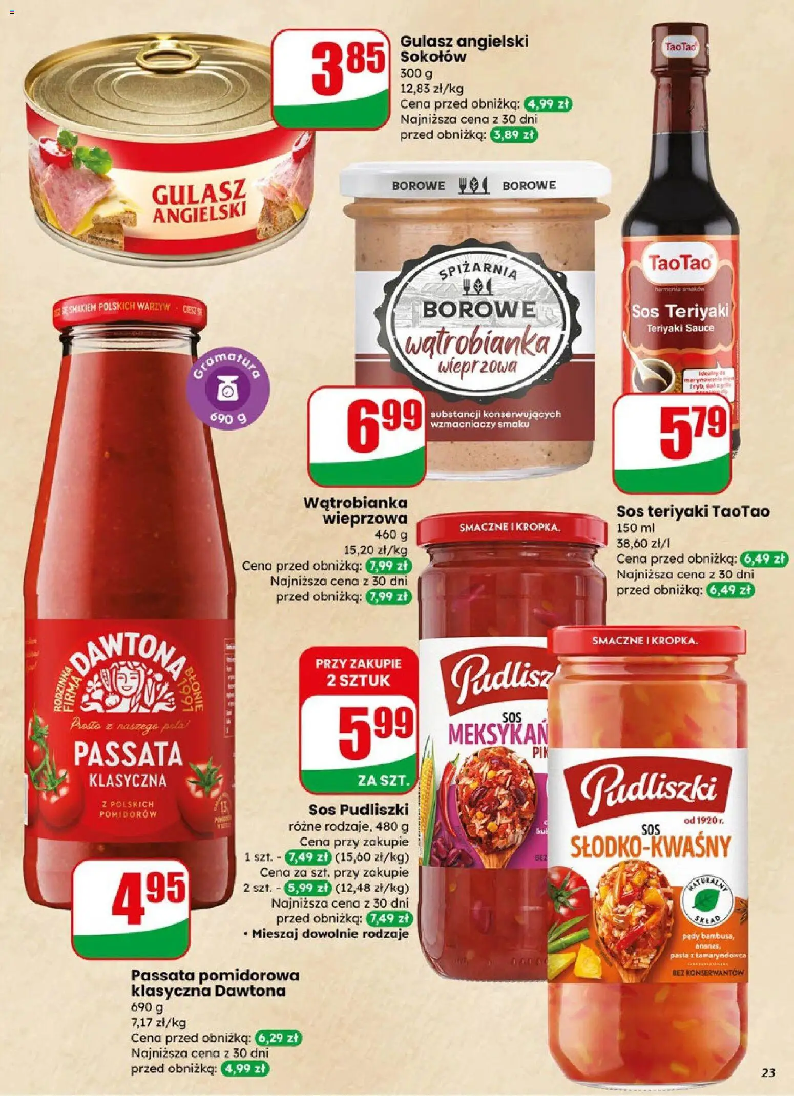 Dino gazetka od 08.04.2026 | Strona: 23 | Produkty: Sos teriyaki, Passata pomidorowa, Gulasz angielski, Gulasz