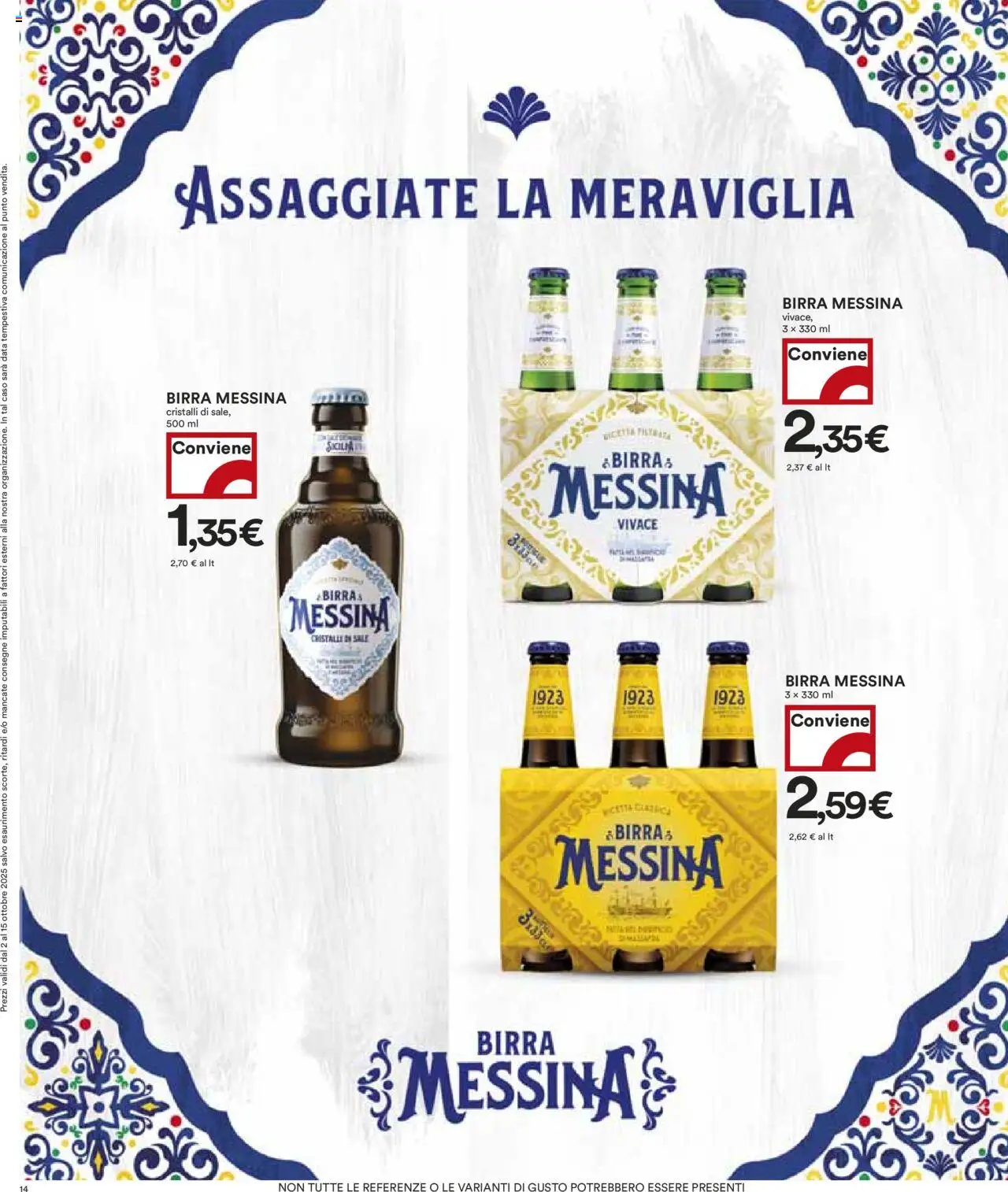 Volantino COOP del 02.10.2025 | Pagina: 14 | Prodotti: Birra, Sale, Data, Birra messina