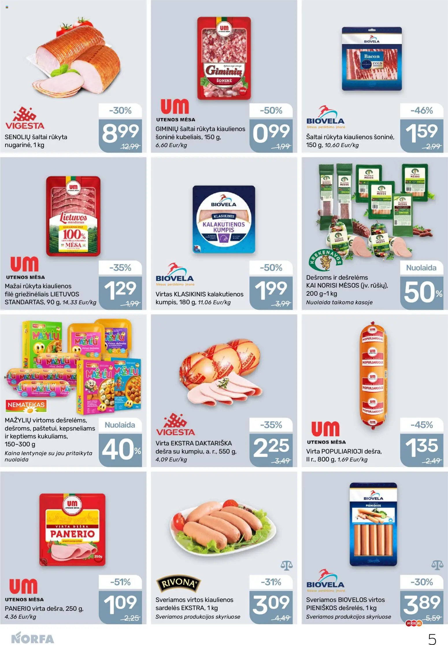 NORFA akcijos nuo 13.11.2025 | Puslapis: 5 | Prekių: Sardelės, Kiaulienos, Kumpis, Dešra
