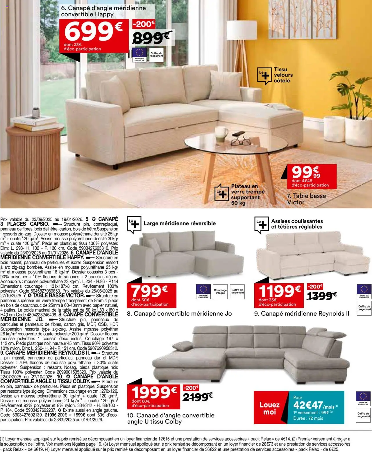 {H1} | Page: 15 | Produits: Poids, Mousse, Canapé convertible, Table