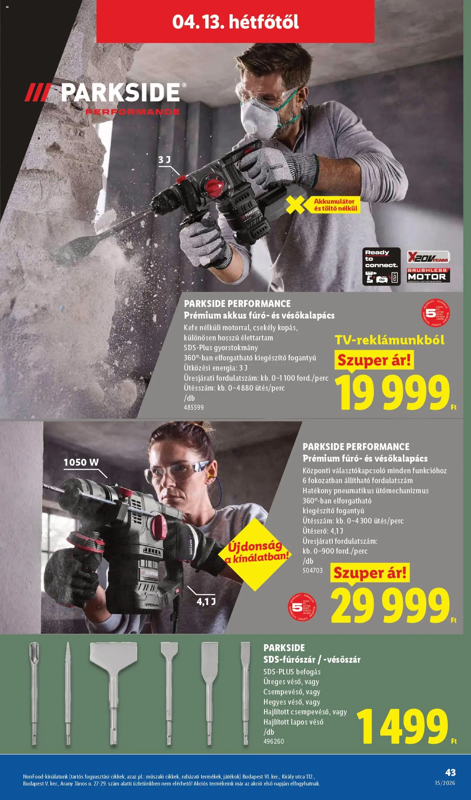 Lidl akciós ujság - amely érvényes a következő dátumtól: 09.04.2026 | Oldal: 43 | Termékek: Akkumulátor, Töltő, Akkus fúró, Kefe