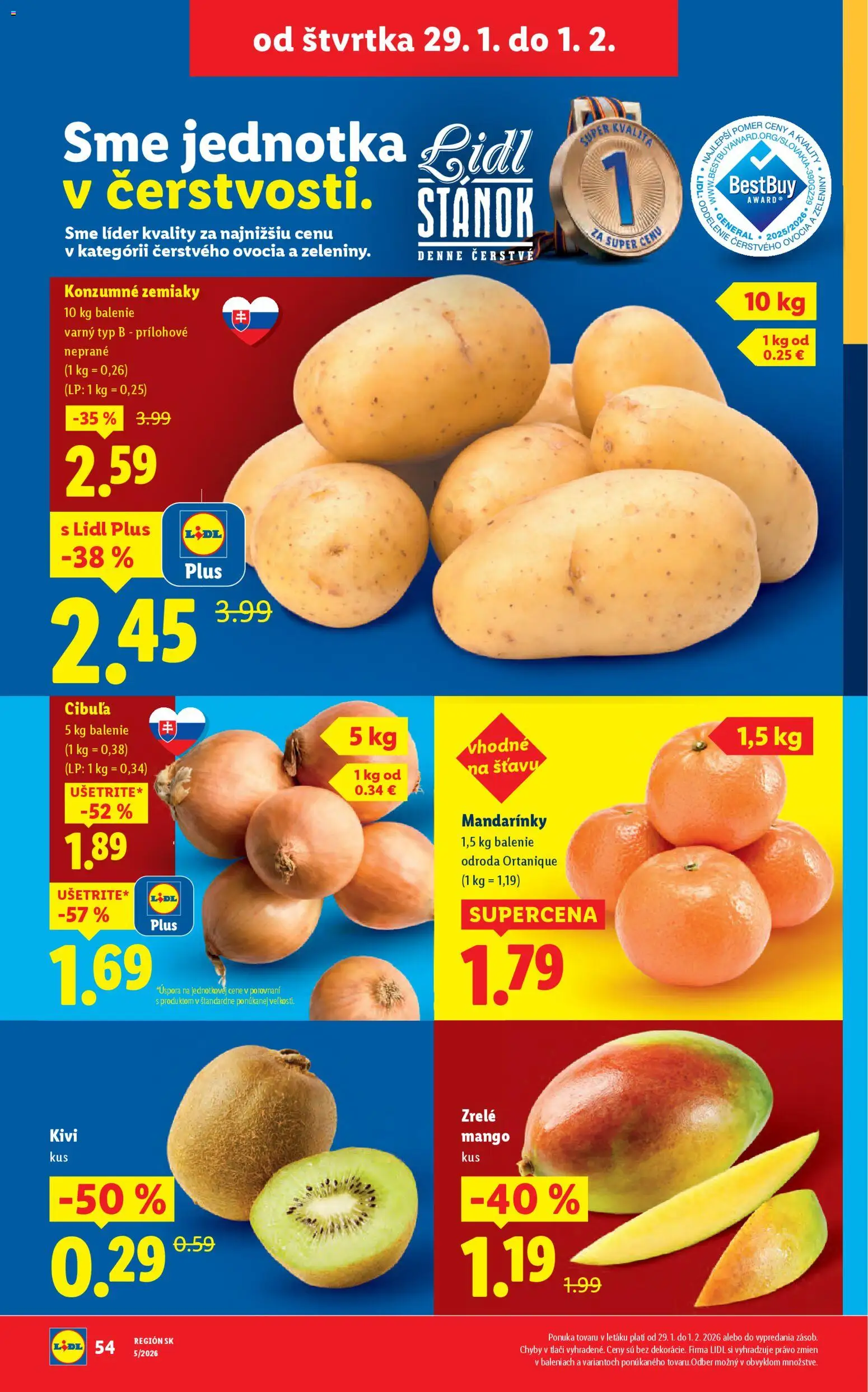 Nové Lidl akcie – leták je platný od 26.01.2026 | Strana: 66 | Produkty: Mandarinky, Zemiaky, Cibuľa, Mango