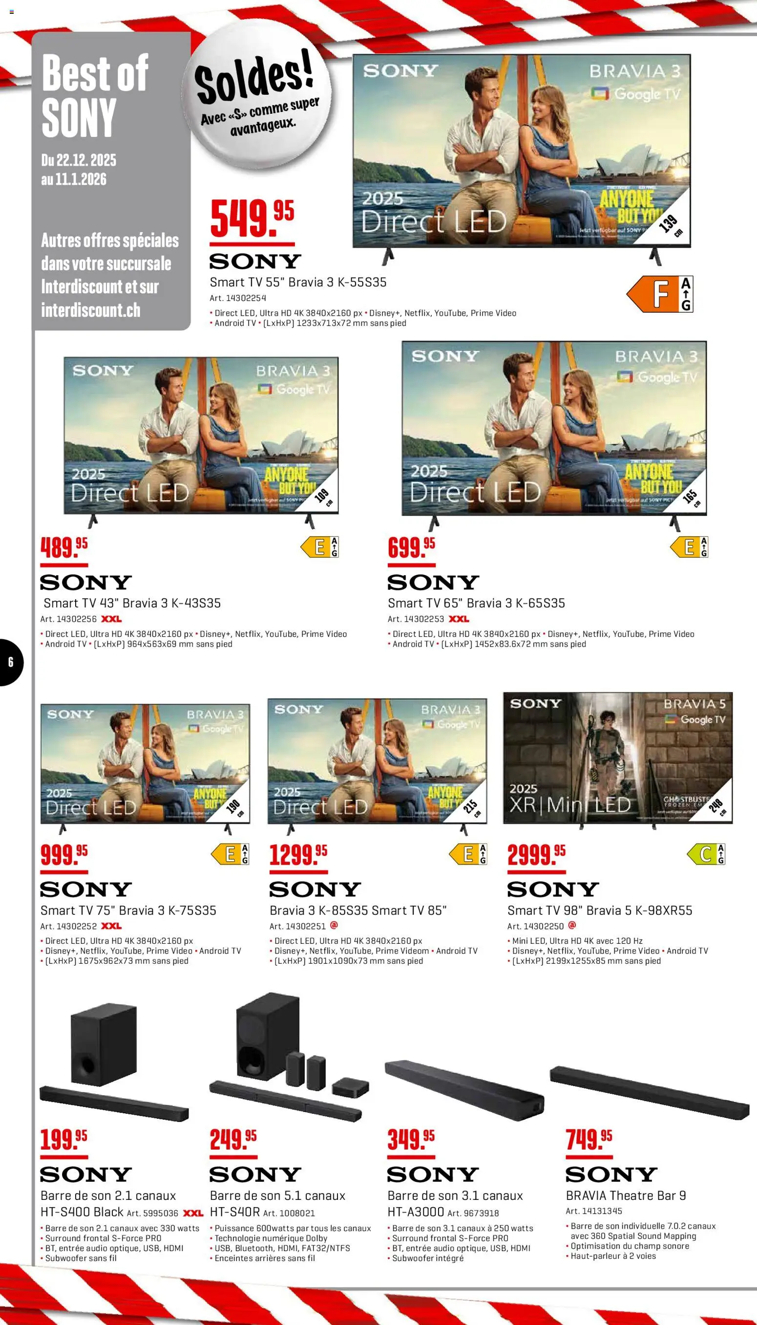 Interdiscount Aktionen FR – gültig ab 22.12.2025 | Seite: 6 | Produkte: Audio, TV, Video, Sony