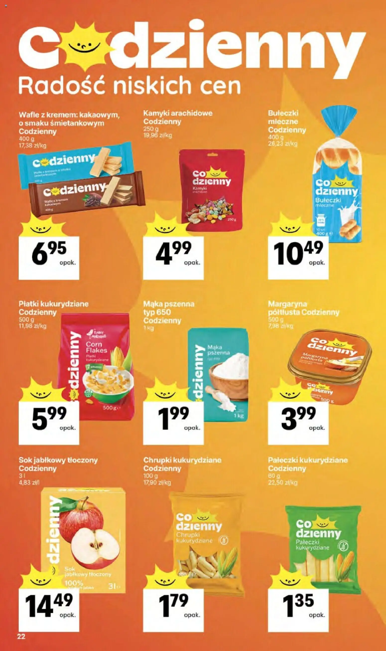 Delikatesy Centrum gazetka od 09.04.2026 | Strona: 22 | Produkty: Wafle, Sok jabłkowy, Margaryna, Płatki