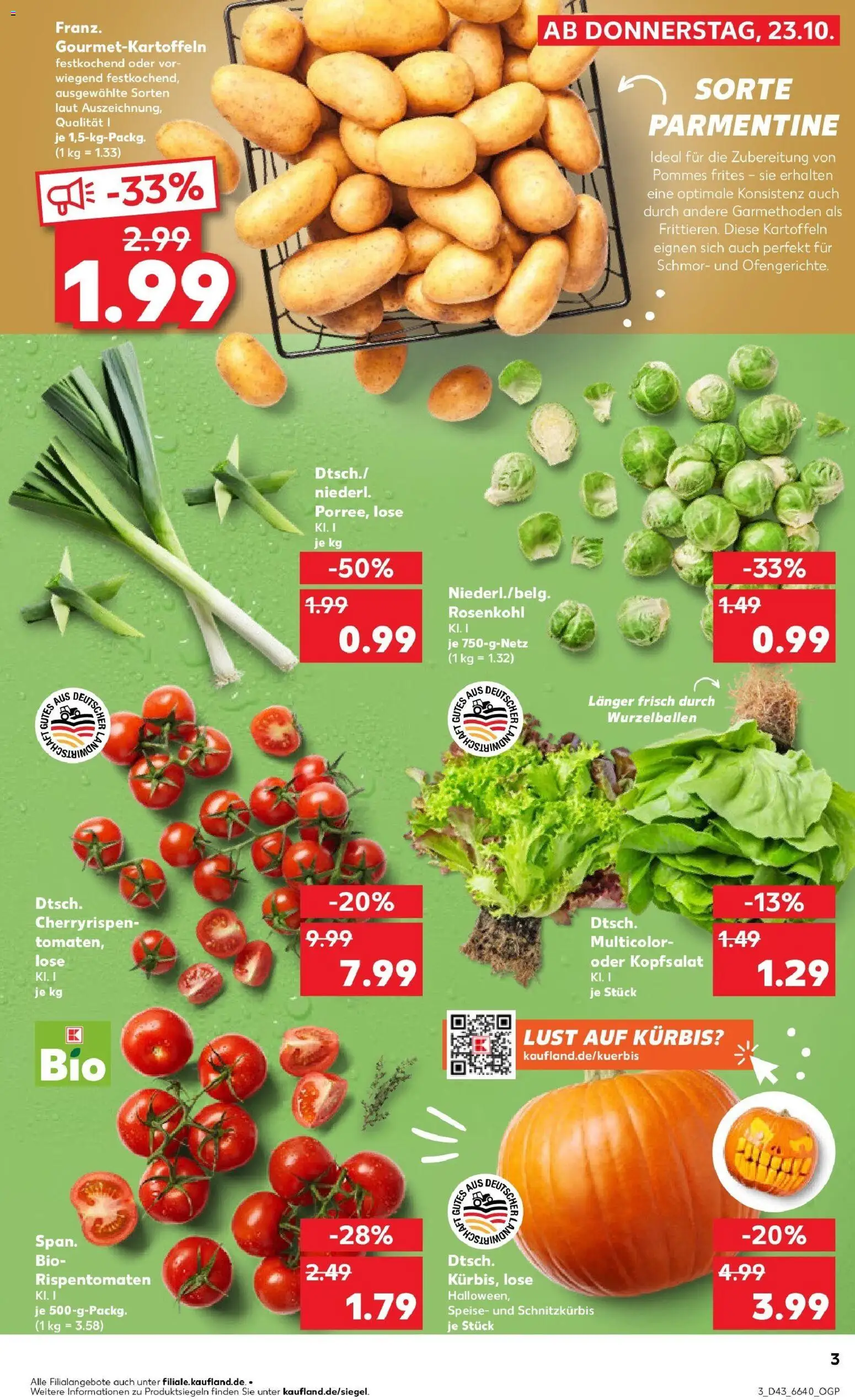 Kaufland prospekt Öhringen	 – gültig ab 23.10.2025 | Seite: 3 | Produkte: Pommes, Pommes frites, Kartoffeln, Kürbis