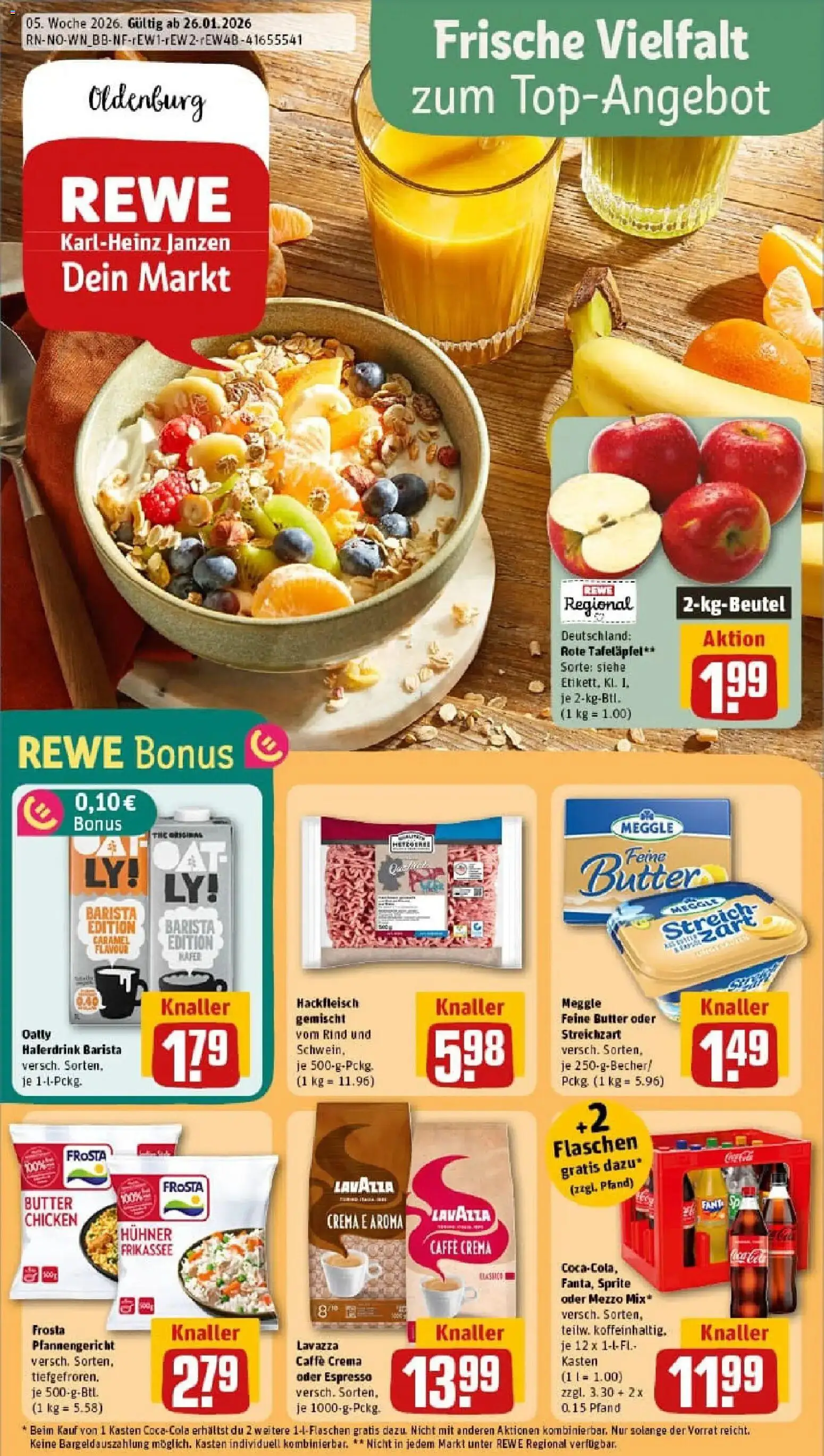 Rewe prospekt Oldenburg / Donnerschwee	 – gültig ab 26.01.2026 | Seite: 1 | Produkte: Lavazza, Butter, Frosta, Oatly