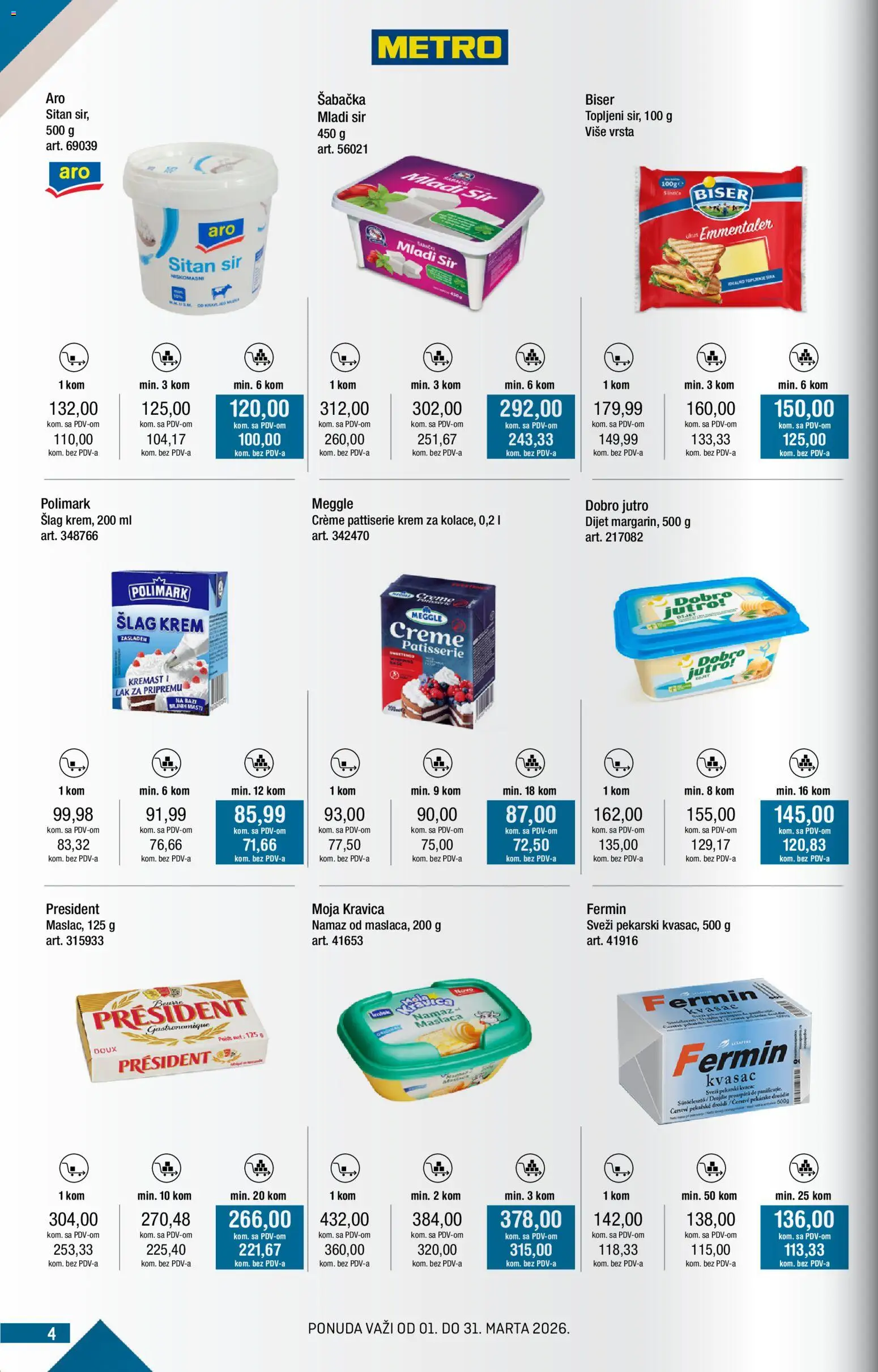 Metro katalog - važi od 01.03.2026 | Strana: 4 | Proizvode: Kvasac, Šlag, Sitan sir, Šlag krem