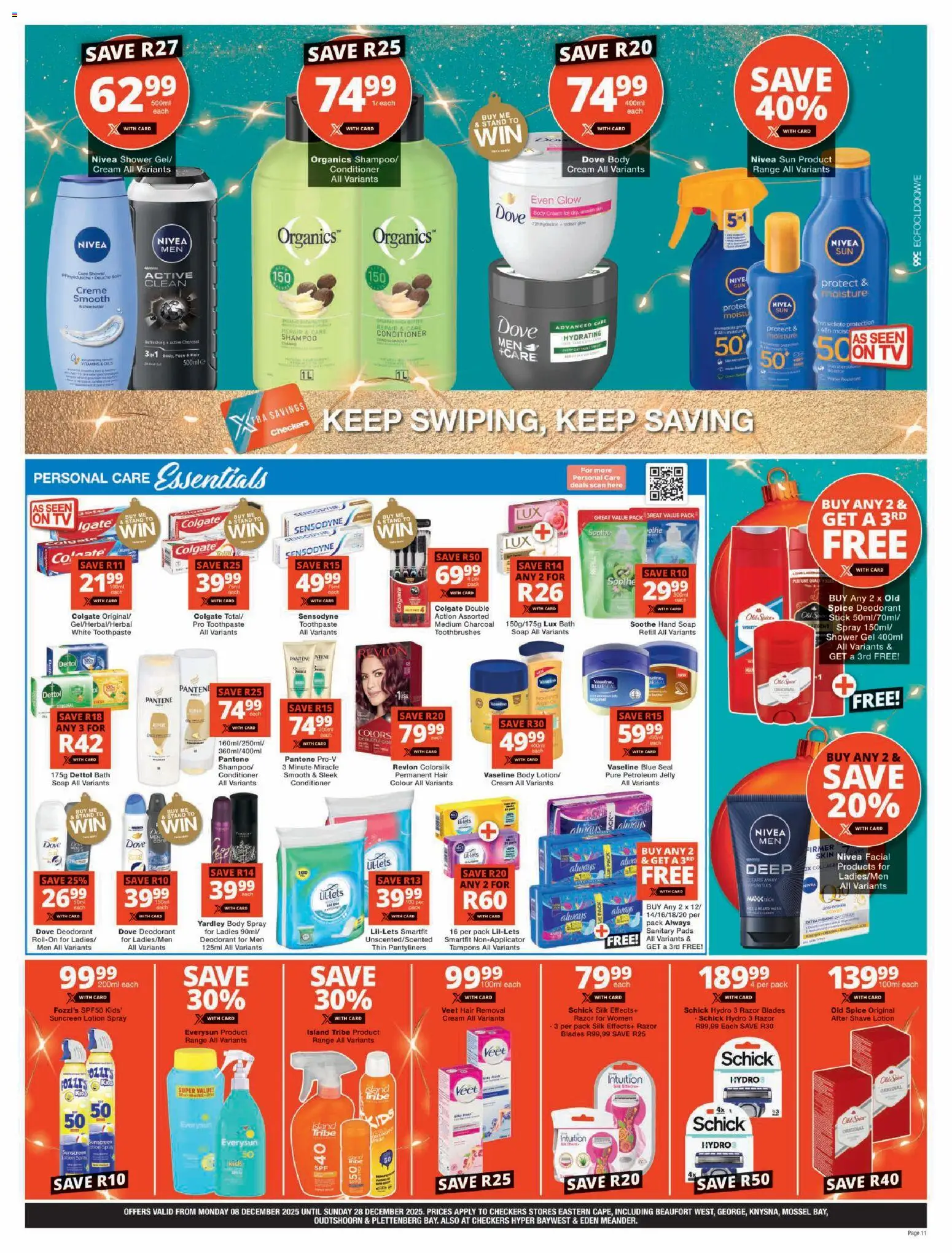 New Checkers catalogue – valid from 08.12.2025 | Page: 11 | Products: Shampoo, Cream, Body cream, Shower gel