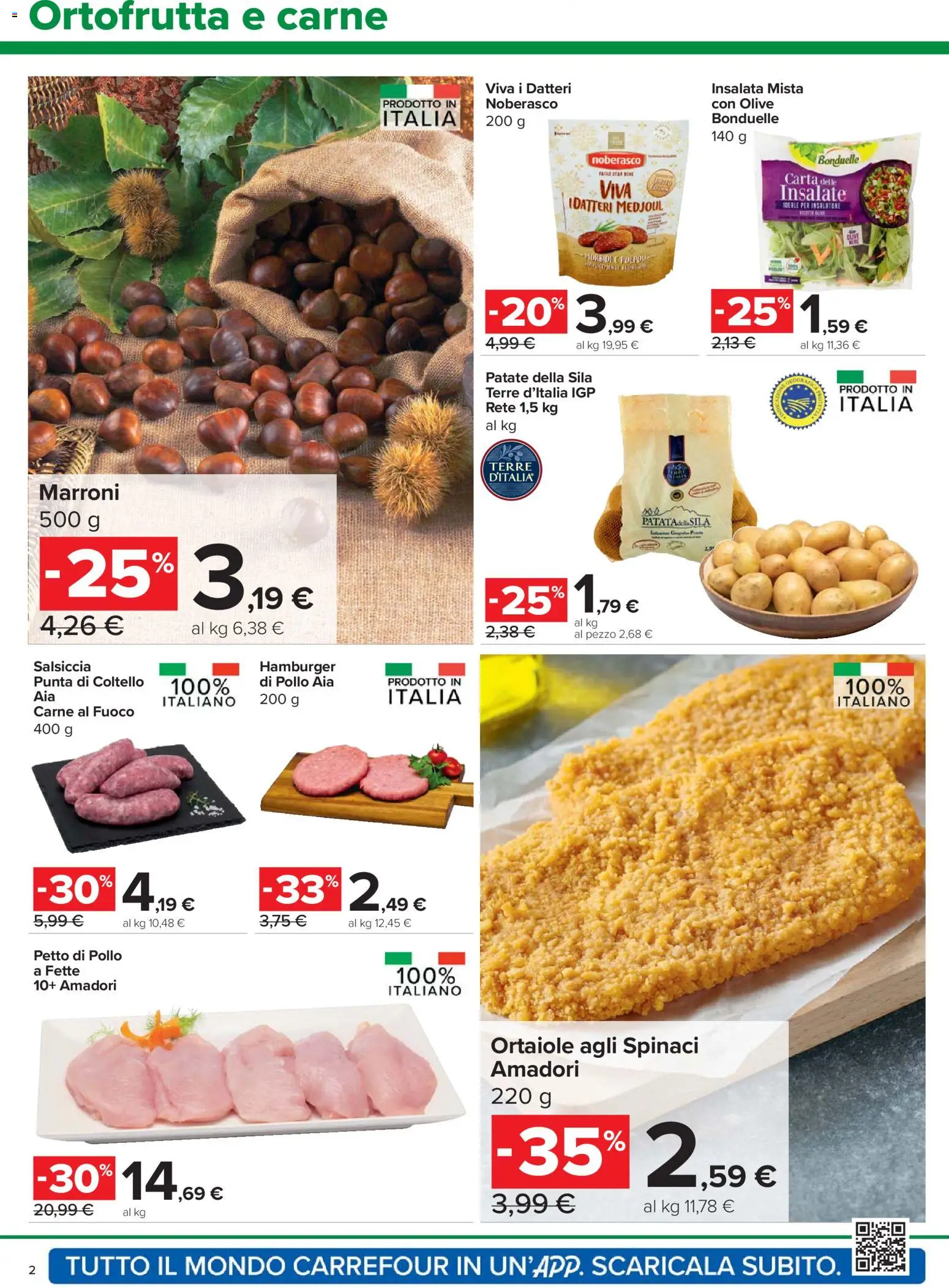 Volantino Carrefour del 06.11.2025 | Pagina: 2 | Prodotti: Petto di Pollo, Insalata, Patate, Olive