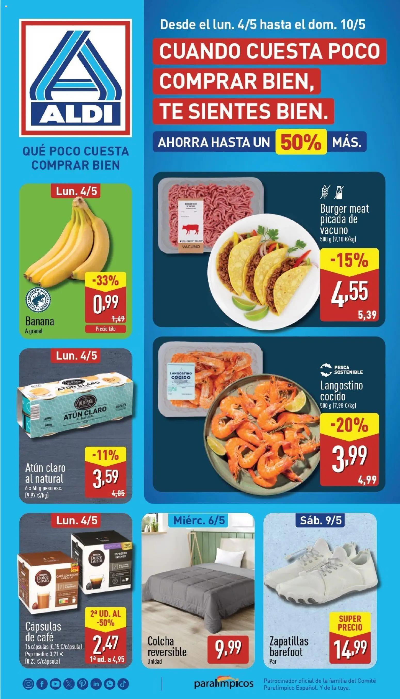 Aldi folleto Península │ válido desde el 04.05.2026 | Página: 1 | Productos: Café con leche, Leche, Café, Langostino