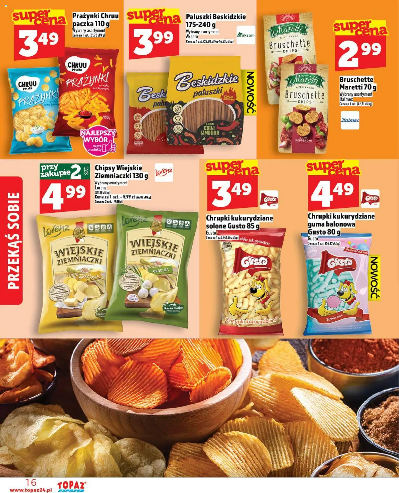 Topaz Gazetka - Express od 13.11.2025 | Strona: 16 | Produkty: Chipsy, Chrupki, Ziemniaczki, Paluszki