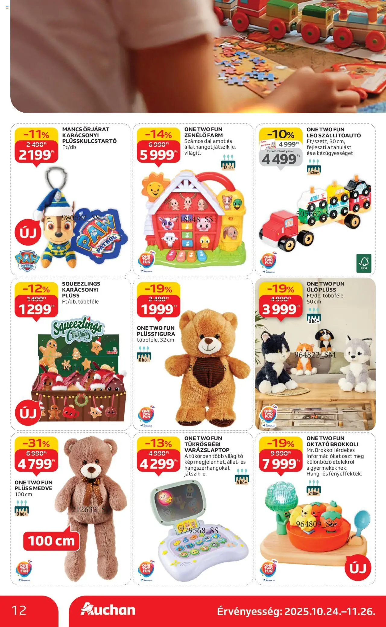 Auchan akciós ujság - amely érvényes a következő dátumtól: 24.10.2025 | Oldal: 12 | Termékek: Plüss, Tükör, Brokkoli
