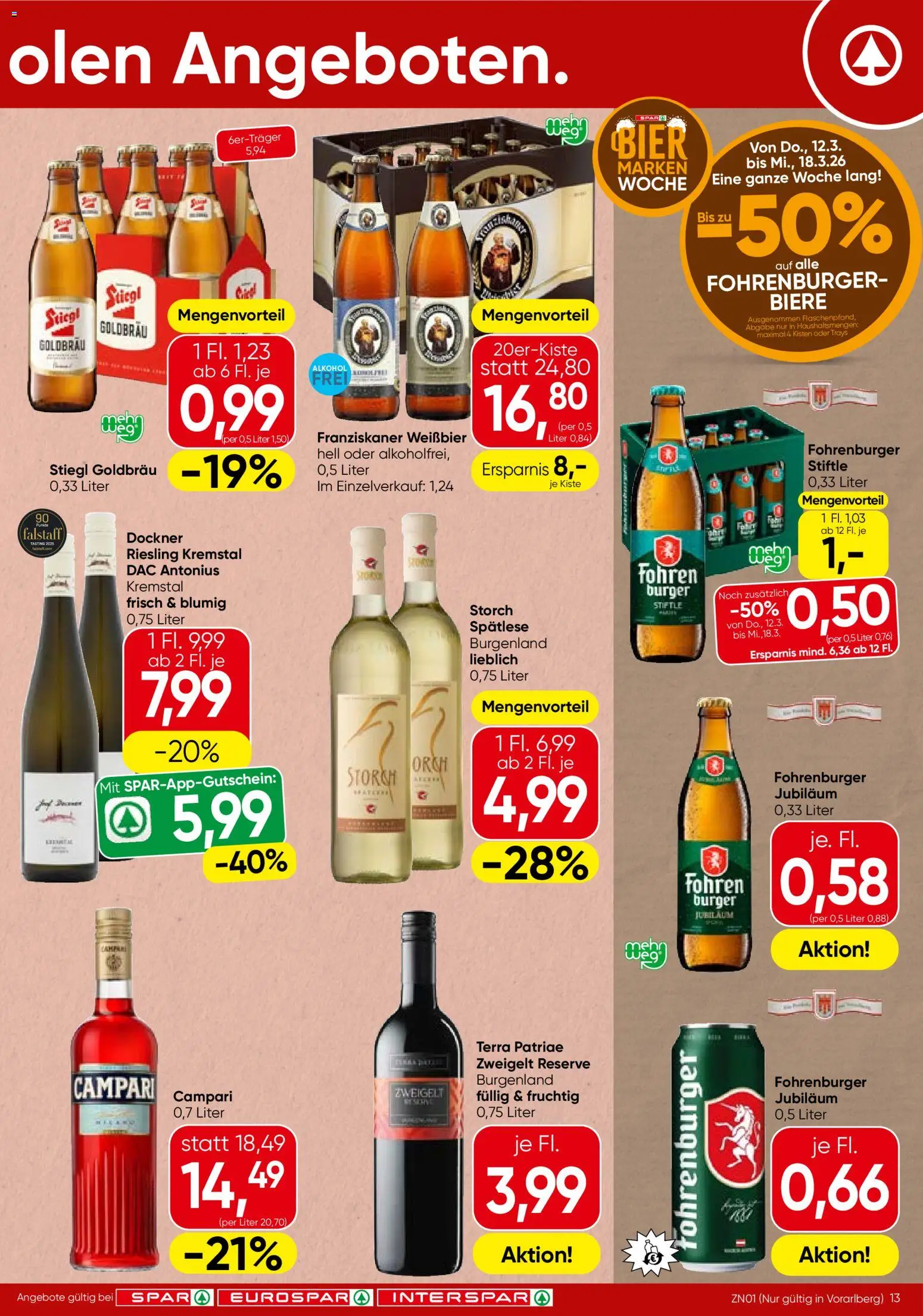 Spar Flugblatt - Vorarlberg gültig ab 12.03.2026 | Seite: 13 | Produkte: Nauriit, Bier