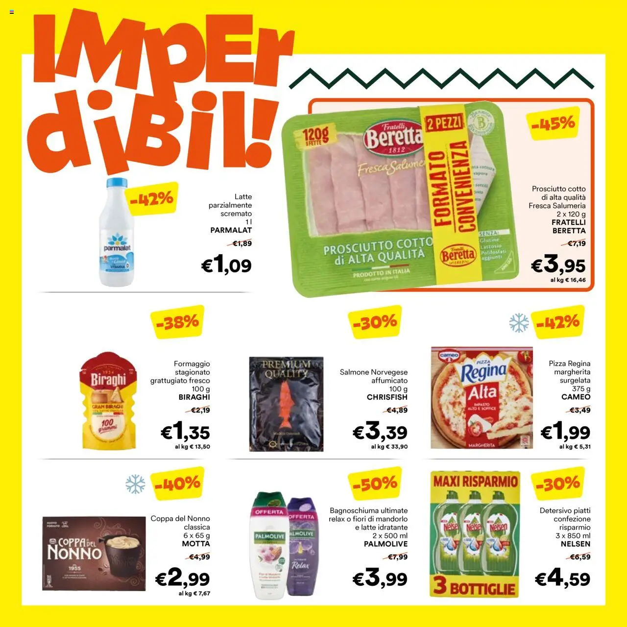 Volantino Unes del 27.08.2025 | Pagina: 2 | Prodotti: Prosciutto Cotto, Pizza, Salmone, Latte idratante