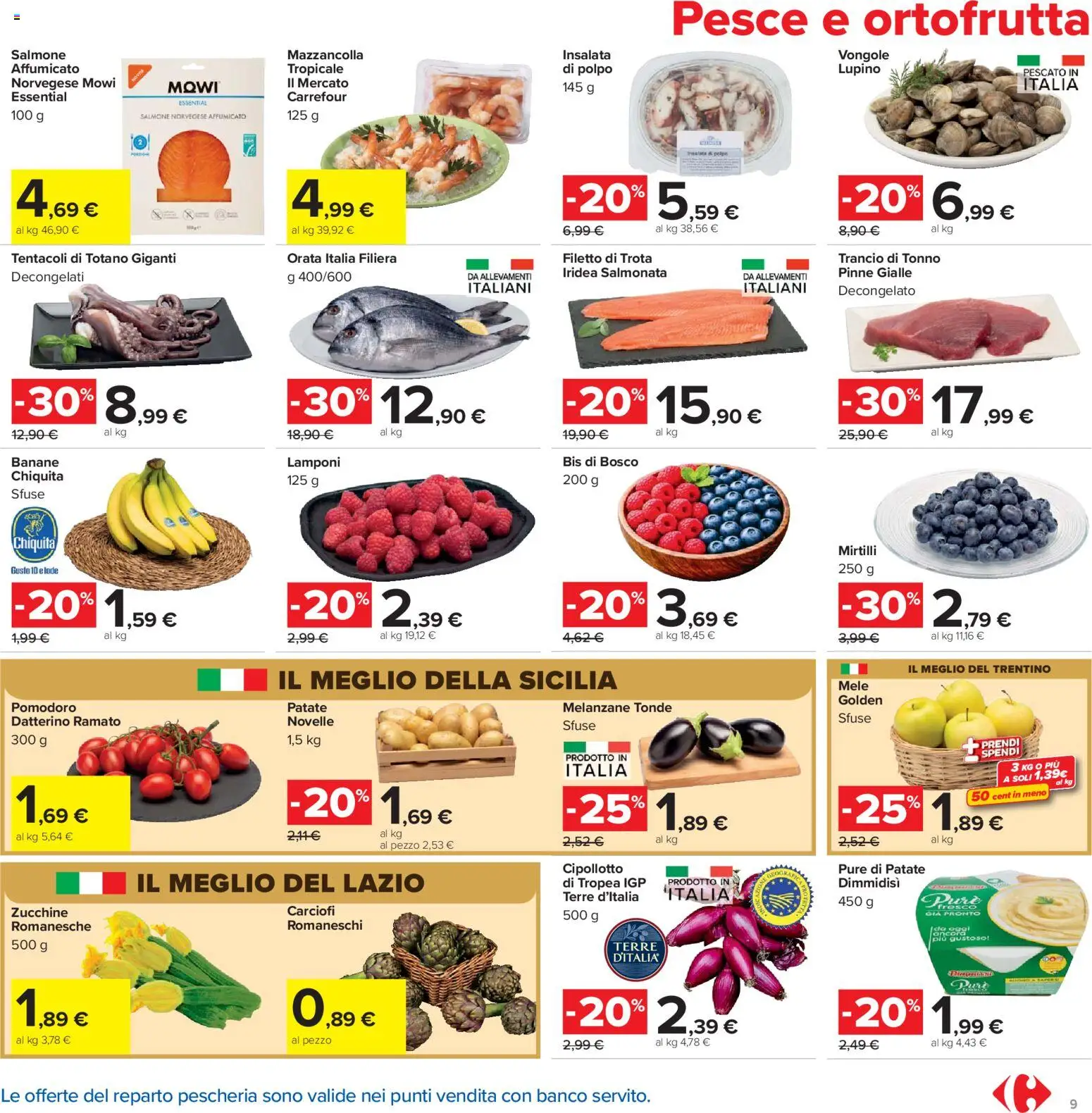 Volantino Carrefour del 07.04.2026 | Pagina: 9 | Prodotti: Banane, Polpo, Orata, Mirtilli