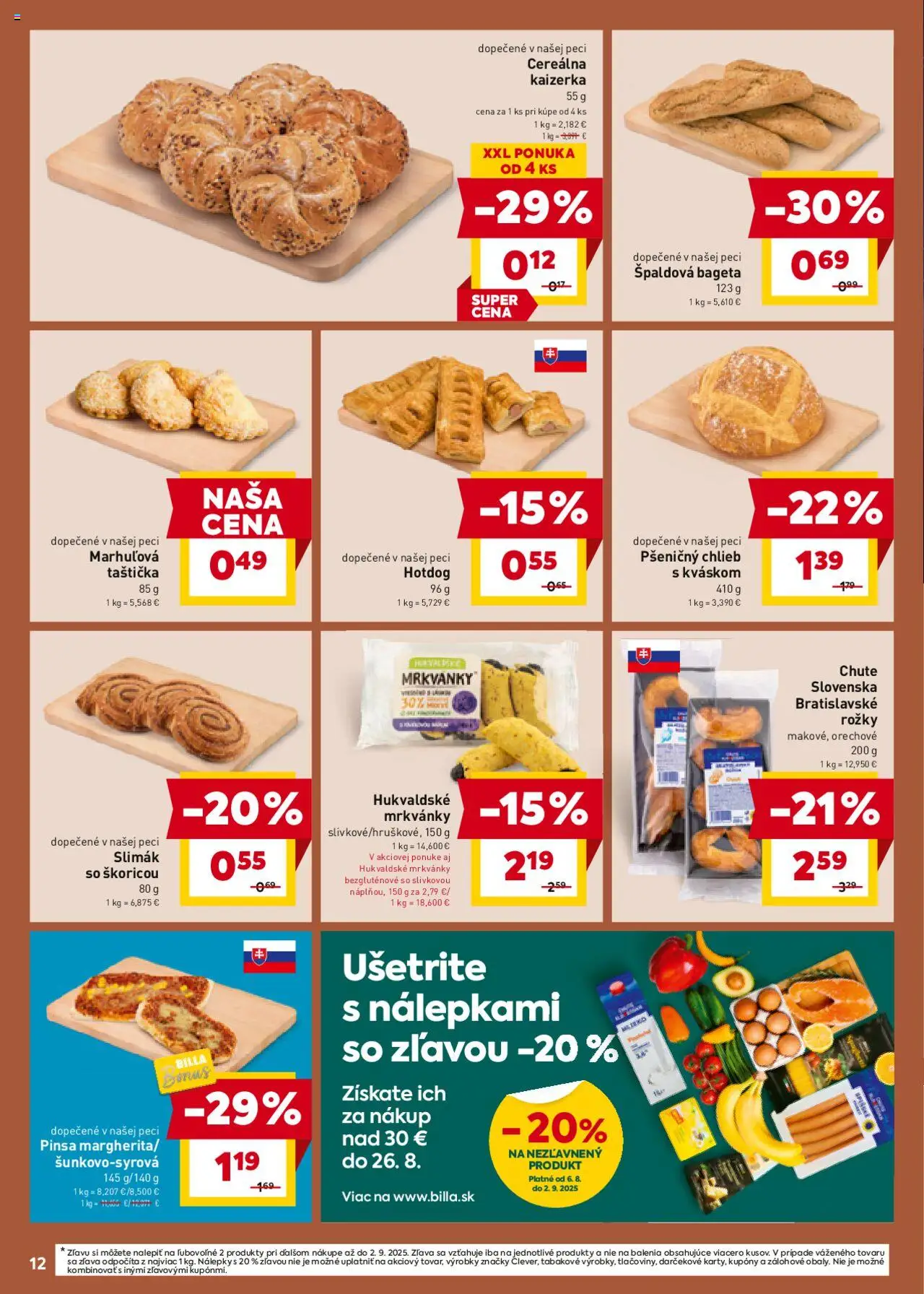 Billa leták │ platný od 20.08.2025 | Strana: 12 | Produkty: Chlieb, Rožky, Pec