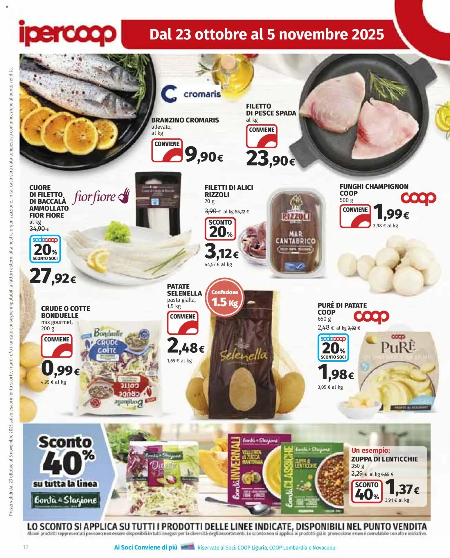Volantino Ipercoop del 23.10.2025 | Pagina: 12 | Prodotti: Lenticchie, Branzino, Data, Pesce spada