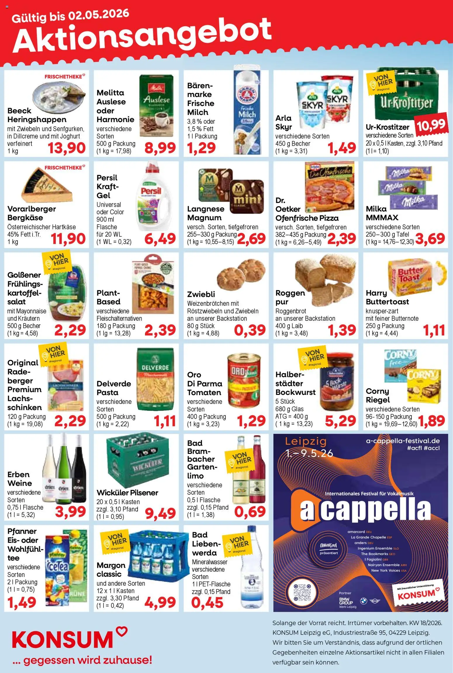 KONSUM Leipzig Prospekt – gültig ab 27.04.2026 | Seite: 1 | Produkte: Langnese, Toast, Tomaten, Mayonnaise