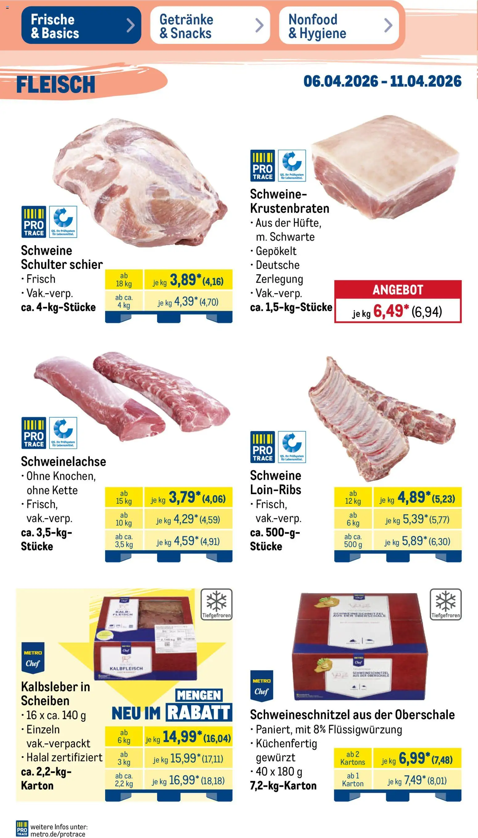 Metro Prospekt 	 – gültig ab 06.04.2026 | Seite: 4 | Produkte: Krustenbraten, Kalbsleber, Fleisch