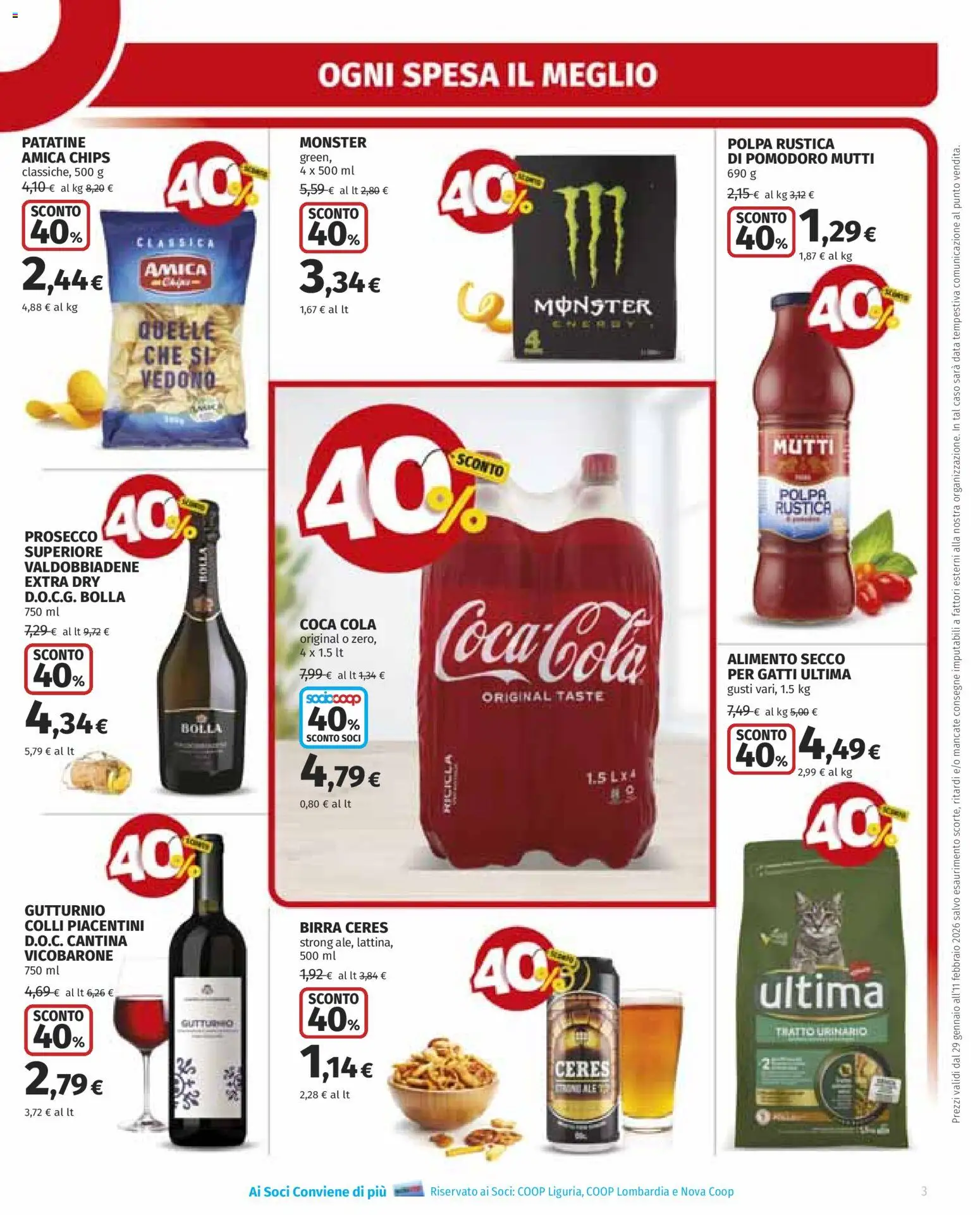 Volantino Ipercoop del 29.01.2026 | Pagina: 3 | Prodotti: Birra, Prosecco, Mutti, Coca Cola