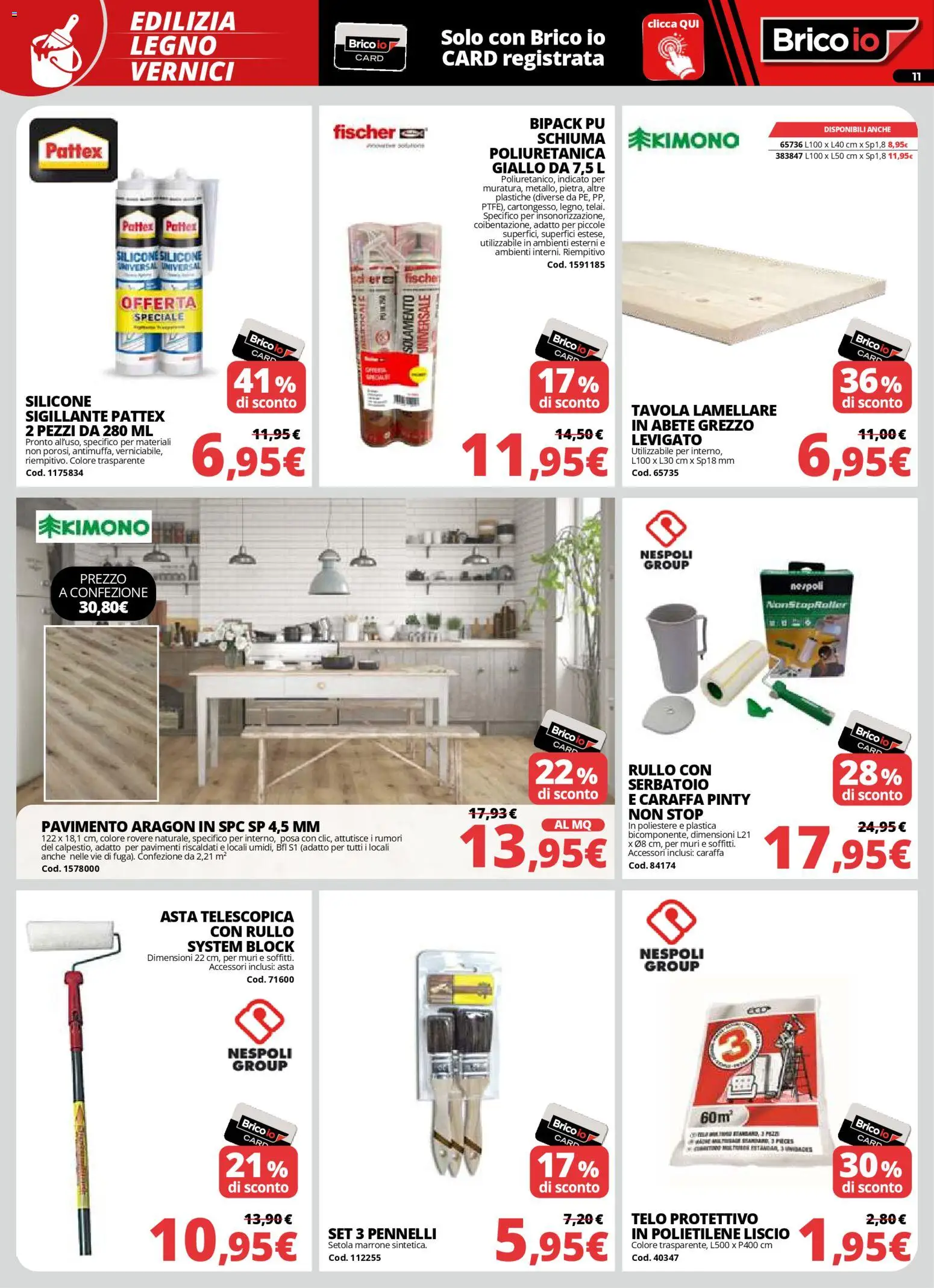 Volantino Brico io del 05.03.2026 | Pagina: 11 | Prodotti: Rullo, Caraffa, Pavimento, Silicone