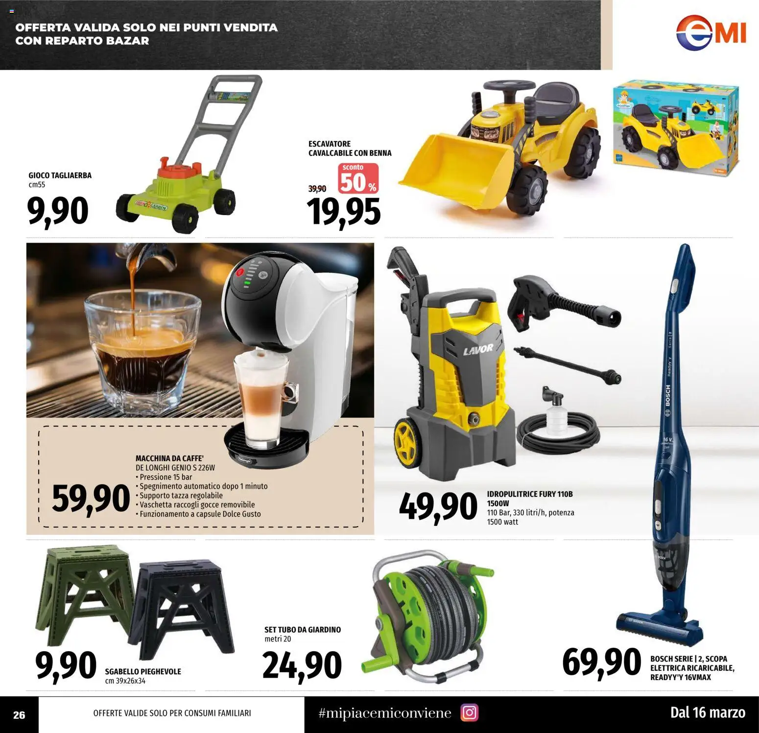 Volantino EMI del 16.03.2026 | Pagina: 26 | Prodotti: Scopa, Idropulitrice, Sgabello, Gioco