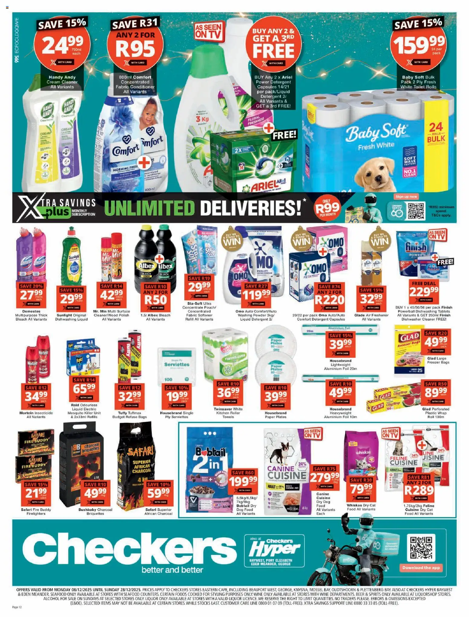 New Checkers catalogue – valid from 08.12.2025 | Page: 12 | Products: Bleach, Beer, Seafood, Dishwasher cleaner