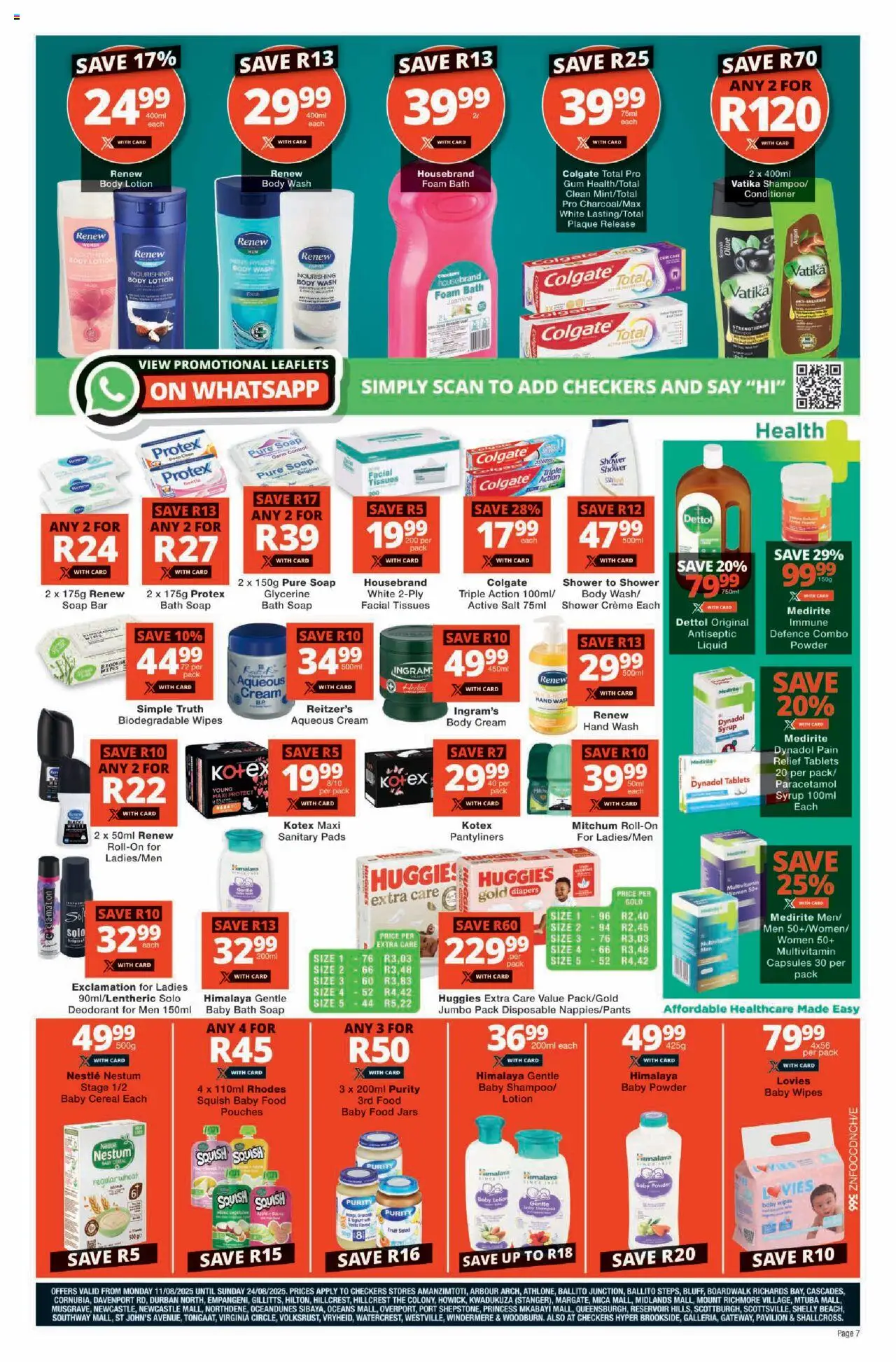Checkers Specials │ valid from 11.08.2025 | Page: 7 | Products: Shower, Body cream, Deodorant, Fruit
