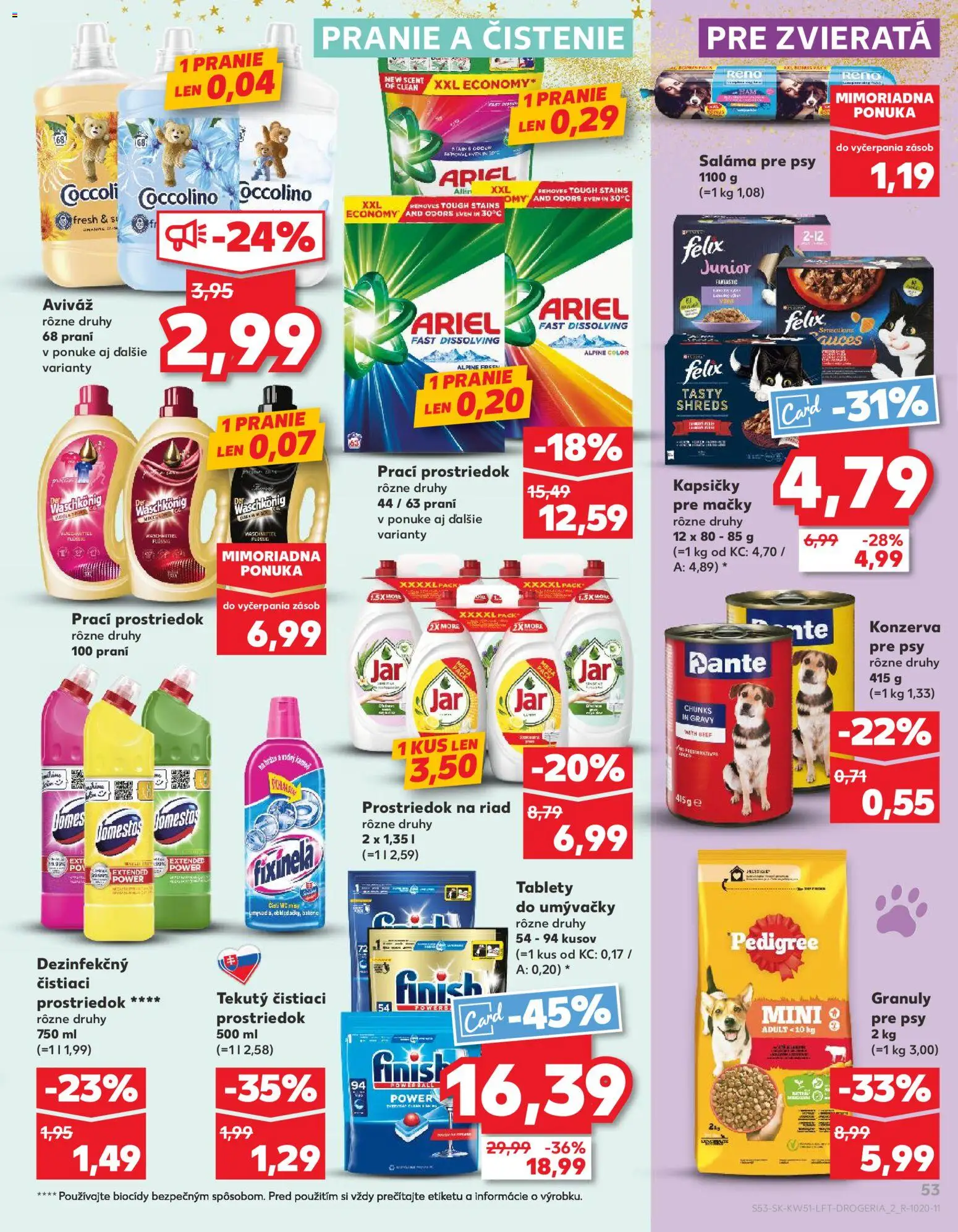 Nové Kaufland akcie – leták je platný od 18.12.2025 | Strana: 53 | Produkty: Felix, Saláma, Čistiaci prostriedok, Coccolino