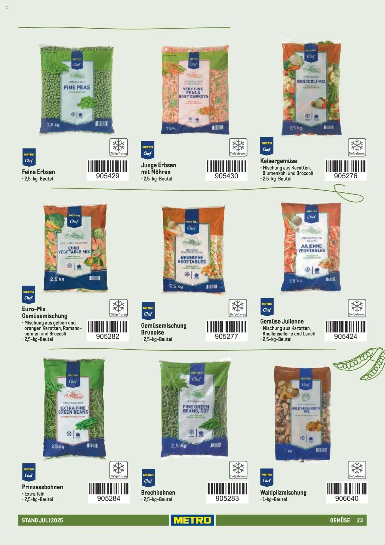 Metro - Sortimentskatalog Lieferservice – gültig ab 31.07.2025 | Seite: 23 | Produkte: Mohren, Gemüse, Blumenkohl, Erbsen