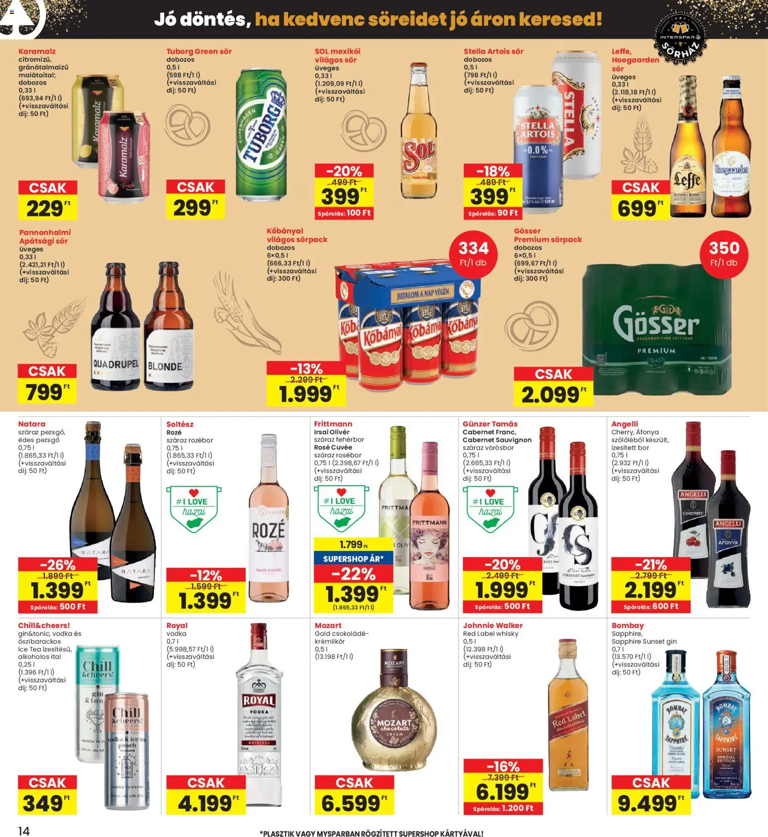 Interspar akciós ujság - amely érvényes a következő dátumtól: 26.02.2026 | Oldal: 14 | Termékek: Pezsgő, Stella artois, Csokoládé, Vodka