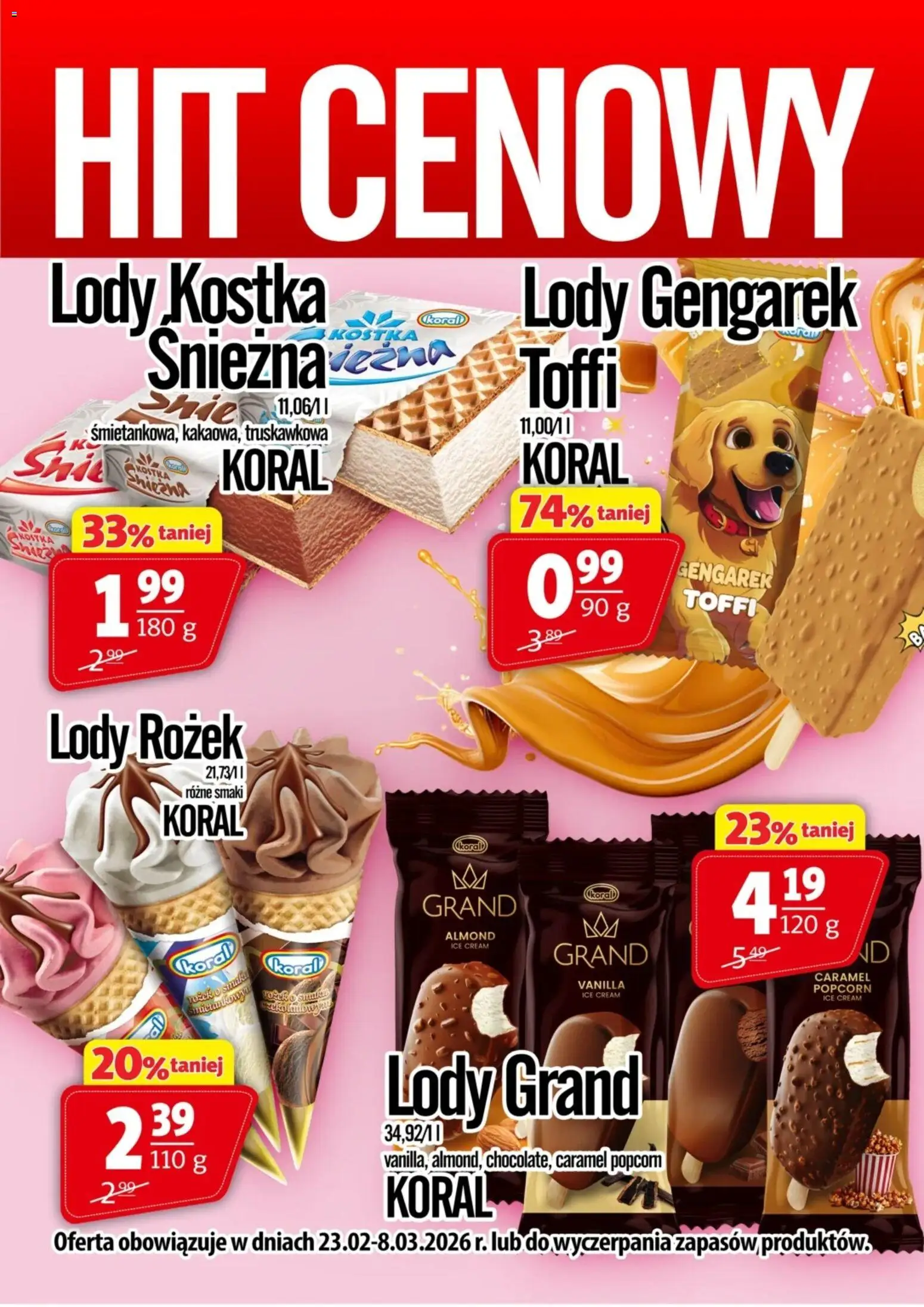 Prim Market Promocja - Lody Koral od 23.02.2026 | Strona: 1 | Produkty: Popcorn, Lody