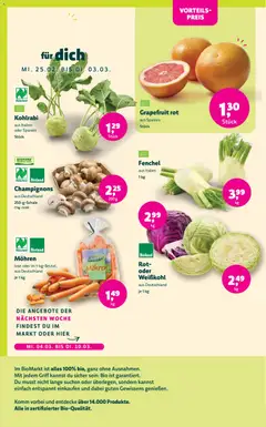 BioMarkt Prospekt ab 25.02.2026 gültig | Seite: 4 | Produkte: Kohlrabi, Mohren, Champignons, Grapefruit