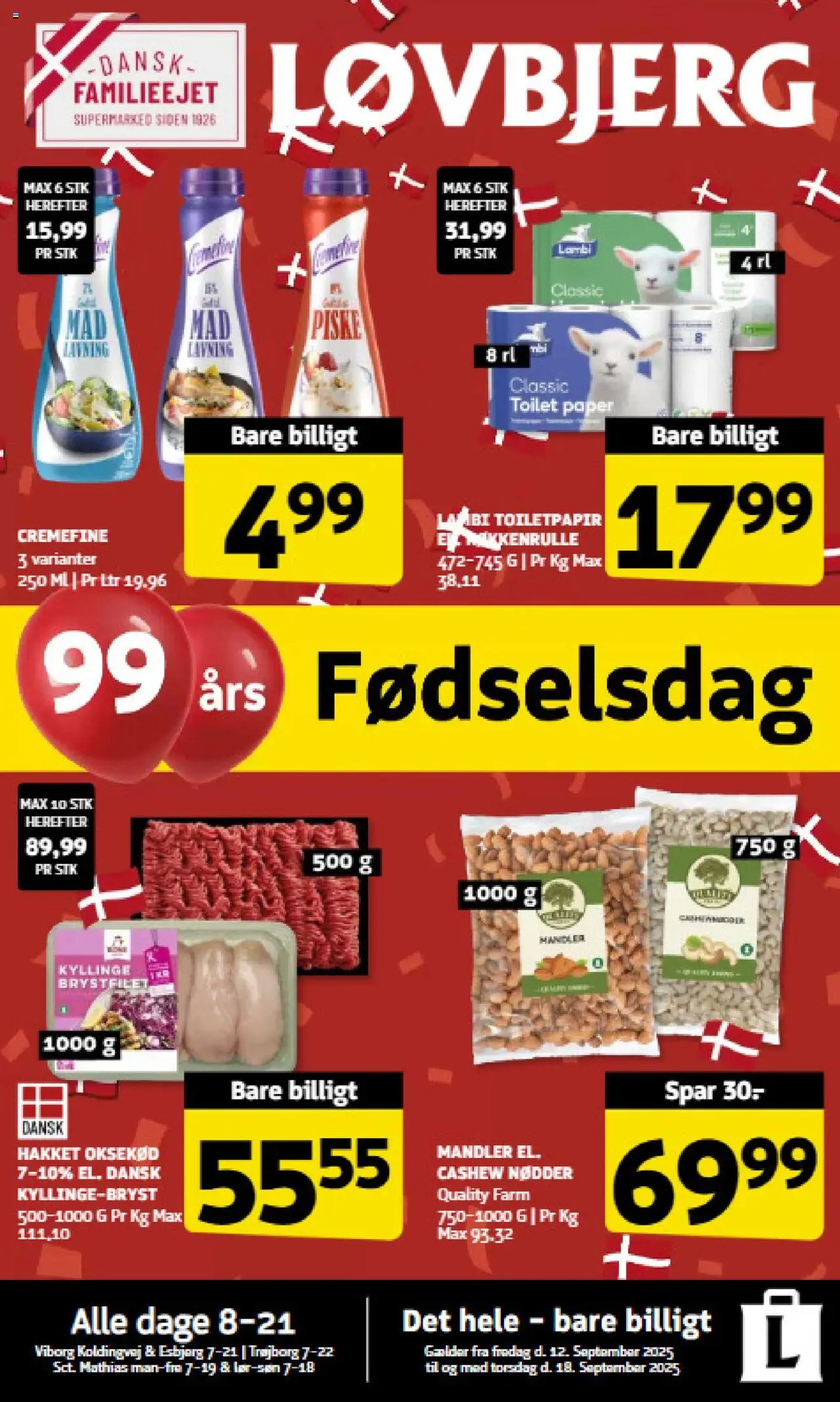 Løvbjerg tilbudsavis – gyldig fra 12.09.2025 | Side: 1 | Produkter: Oksekød, Nødder, Mandler, Toilet