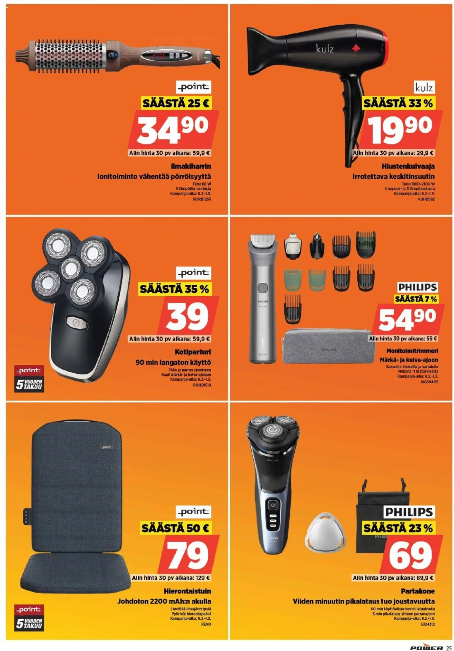 Power tarjoukset – voimassa 16.02.2026 alkaen | Sivu: 25 | Tuotteet: Hiustenkuivaaja, Partakone, Kotiparturi