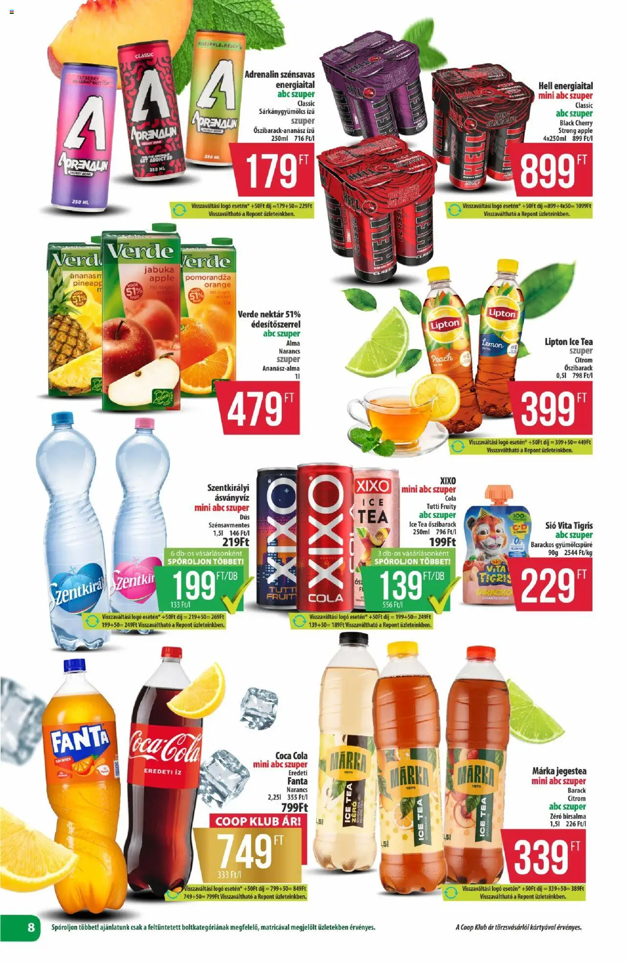 COOP akciós ujság - amely érvényes a következő dátumtól: 25.09.2025 | Oldal: 8 | Termékek: Energiaital, Fanta, Coca Cola, Cola