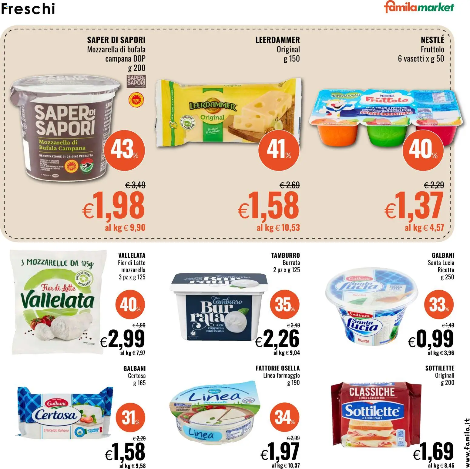 Volantino Famila del 09.04.2026 | Pagina: 9 | Prodotti: Mozzarella, Latte, Ricotta, Crescenza