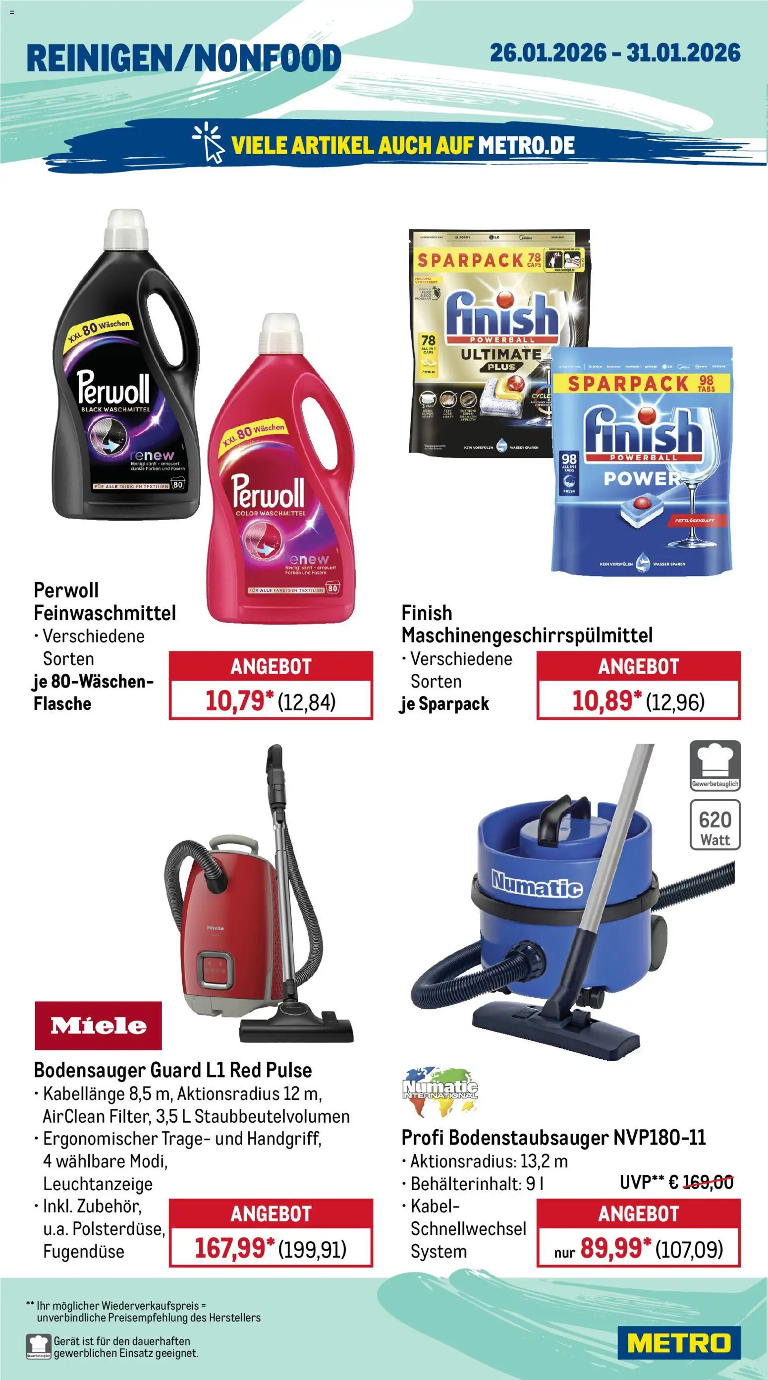 Metro Prospekt 	 – gültig ab 26.01.2026 | Seite: 18 | Produkte: Miele, Perwoll, Finish, Wasser