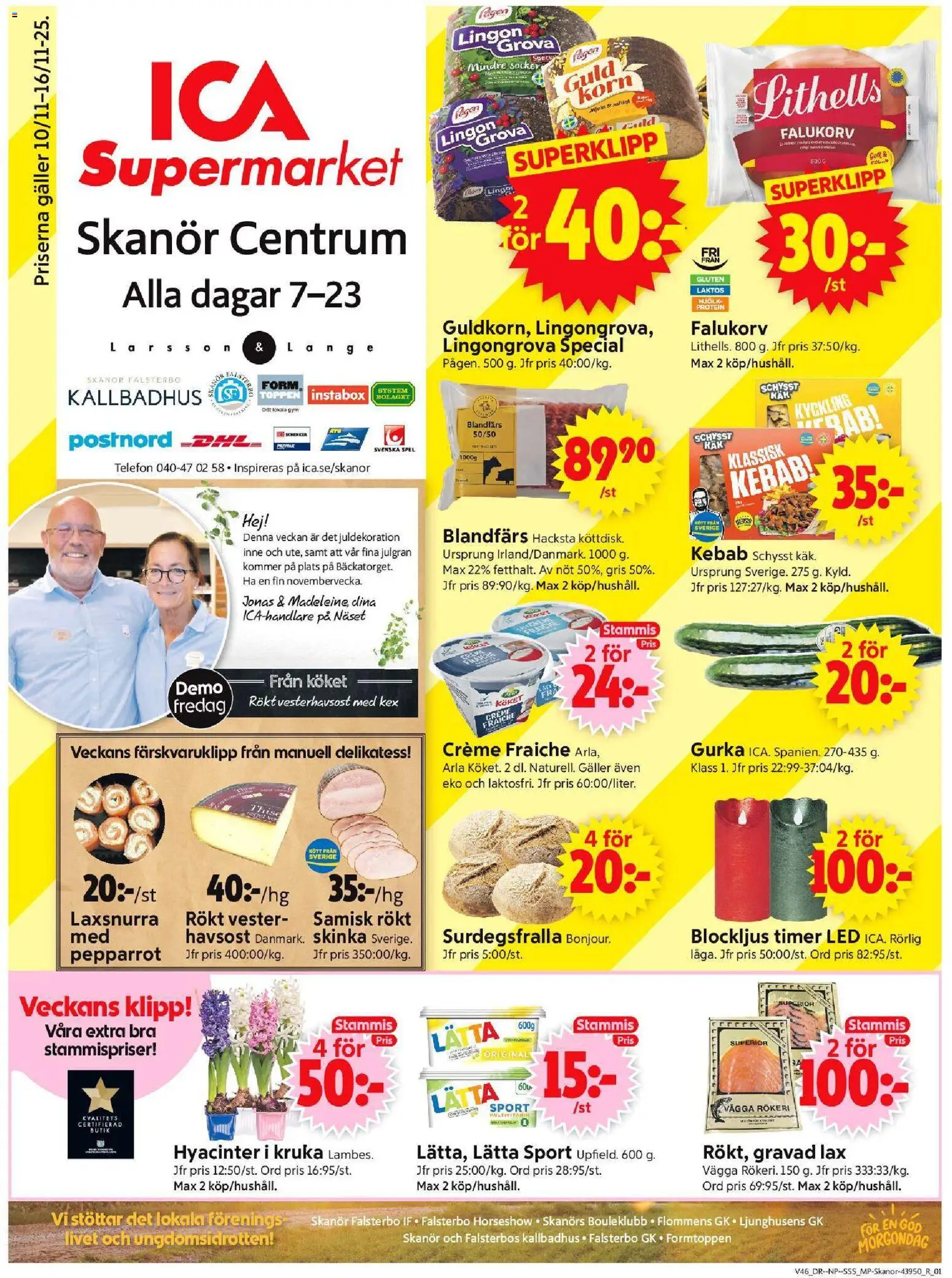ICA Supermarket reklamblad aktuell från 10.11.2025 | Sida: 1 | Produkter: Galler, Lax, Skinka, Pepparrot
