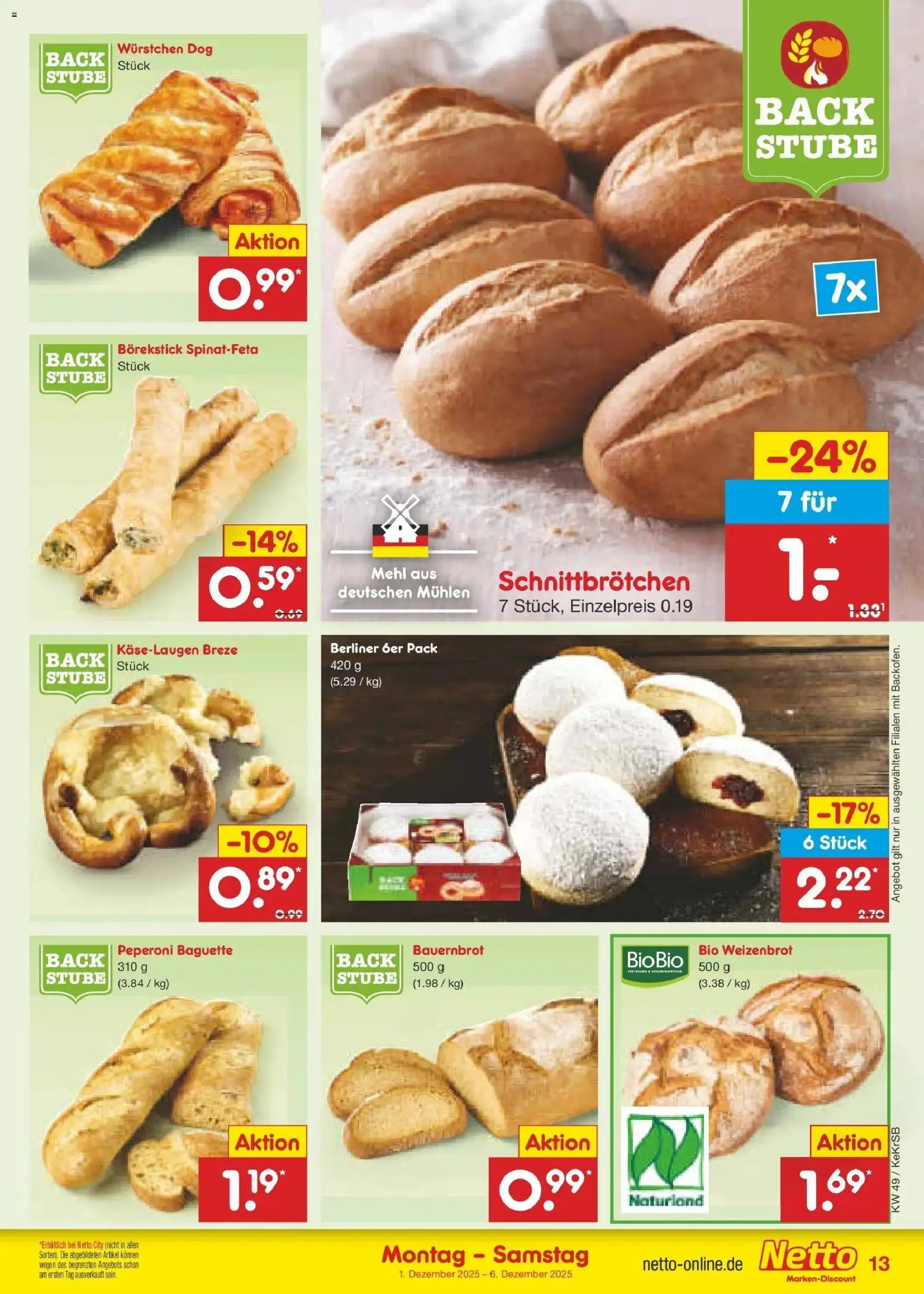 Netto Marken-Discount prospekt Bonn	 – gültig ab 01.12.2025 | Seite: 13 | Produkte: Berliner, Mehl, Baguette